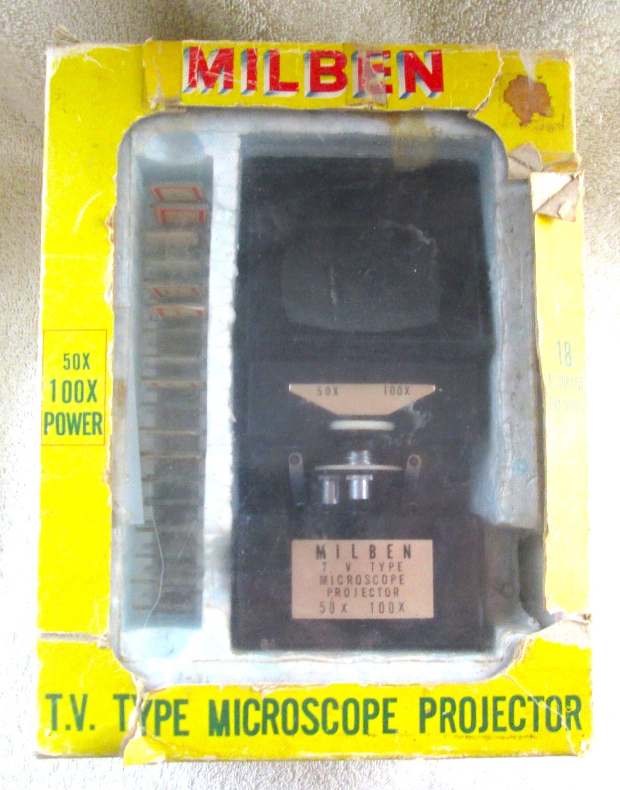 MILBEN 200 TV Type Microscope Projector(50x-100X)/IOB w/Instructions & 18 Slides