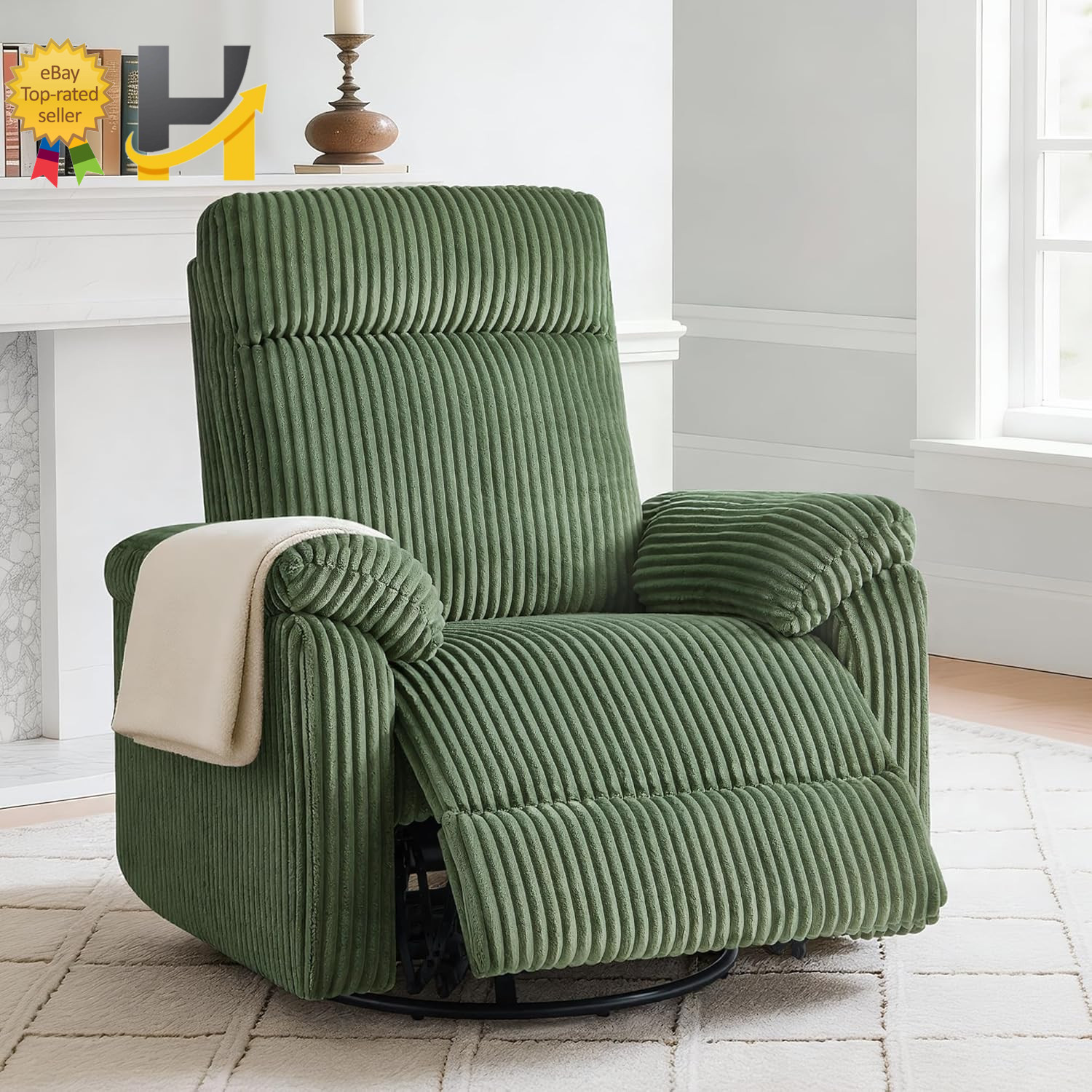 Swivel Rocker Recliner Corduroy 360 Degree Swivel Glider Recliner Manual 3-Posit