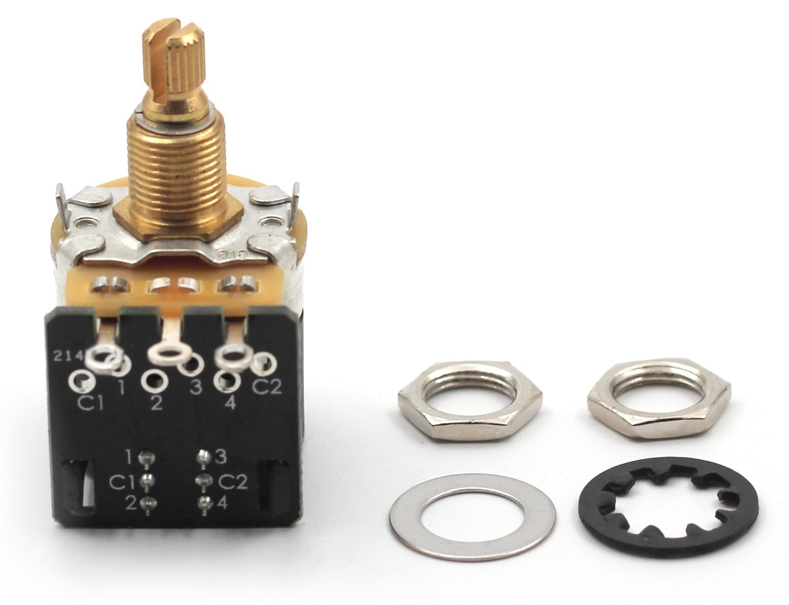 CTS 500K PUSH/PULL SHORT (3/8") SPLIT SHAFT AUDIO TAPER POT w/ Diagram - Single