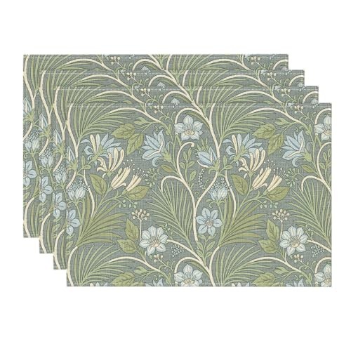 Vintage Palm Leaf Floral Vines 12" x 18", Rectangular 4 Pcs Blue/Beige