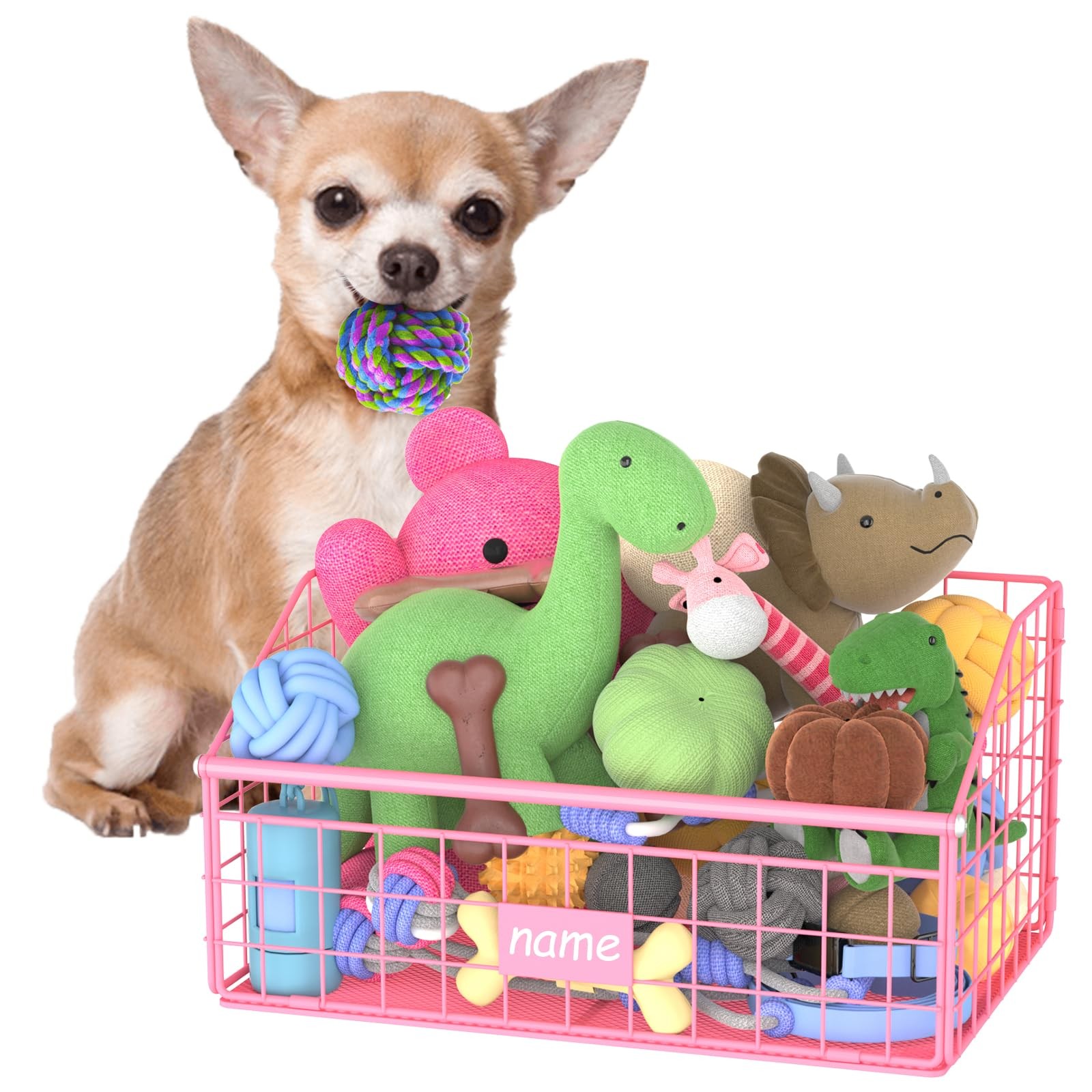 Kaiferty Indestructible Dog Toy basket, Small Toy Box for Dogs, Pet Toy Bin D...