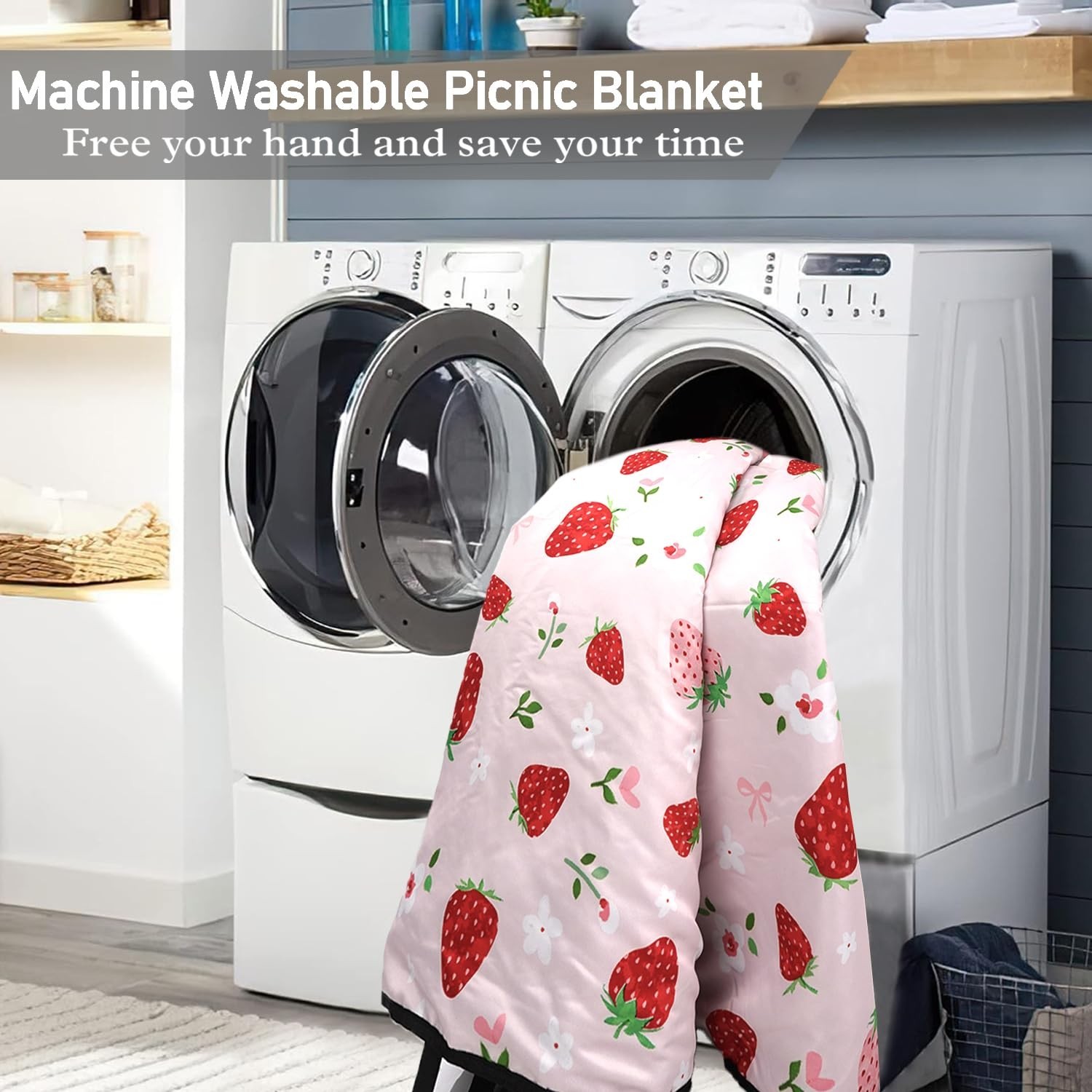 Strawberry Bow Picnic Blankets Waterproof Foldable, 60’‘x80'' Portab