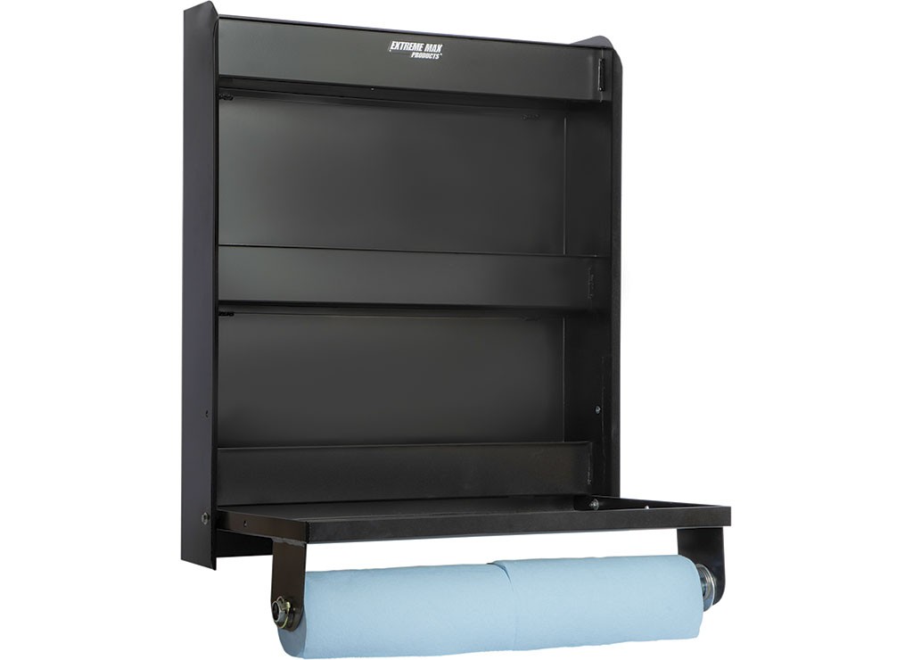 Extreme Max 5001.6337 Aluminum Work Station w/Tray & Paper Towel Rack - Black