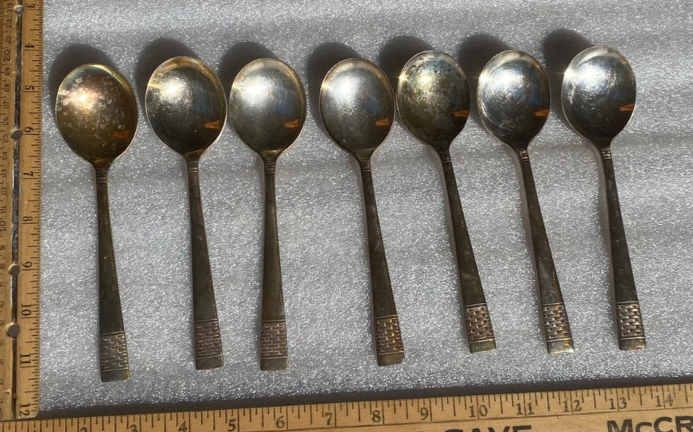 7 PC National Silver Co Silver Plate Soup Spoons Kitchenware Nice