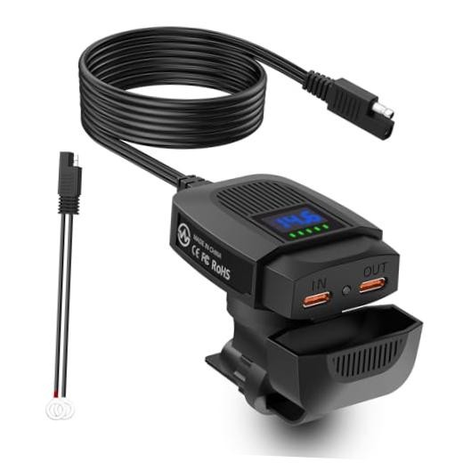 Motorcycle USB C Charger, 30W Fast Charging & Reverse Charging with USB C