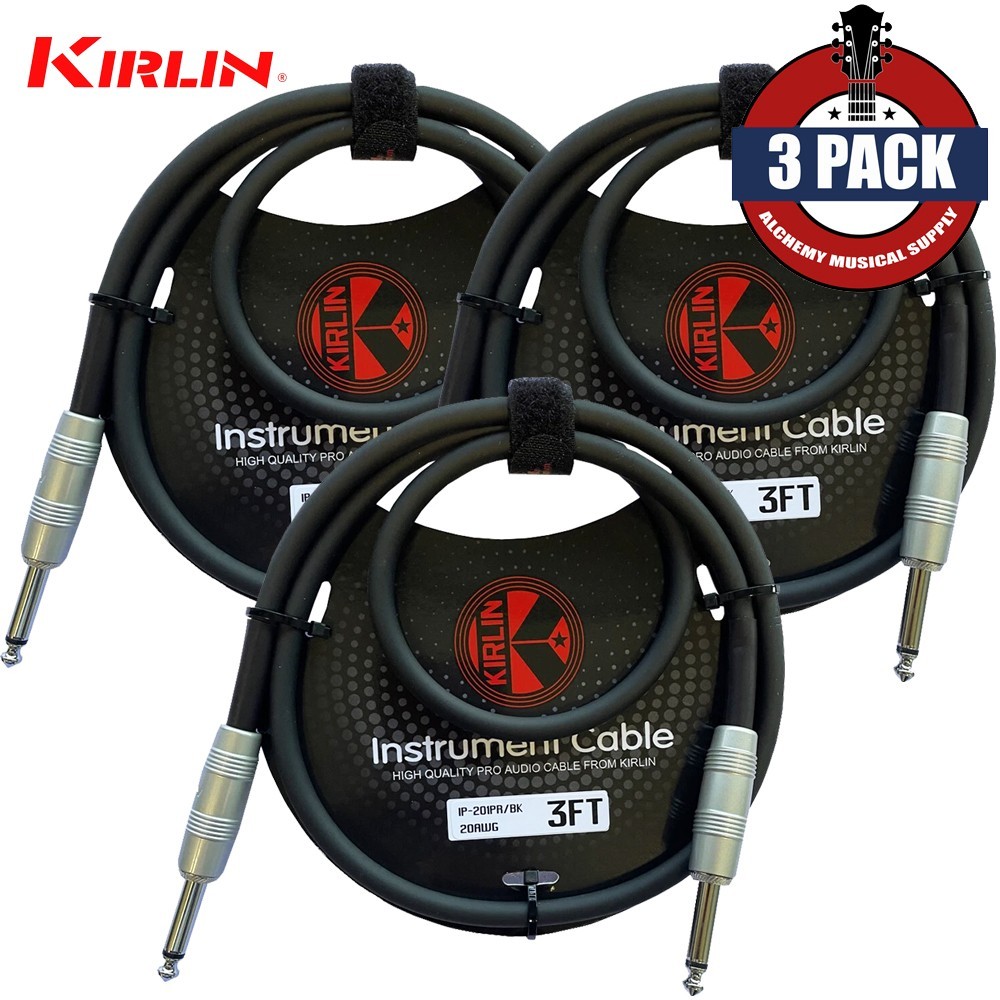 3-PACK Kirlin 3FT 1/4" Straight Male/Male 20 AWG Pro Quality Instrument Cable