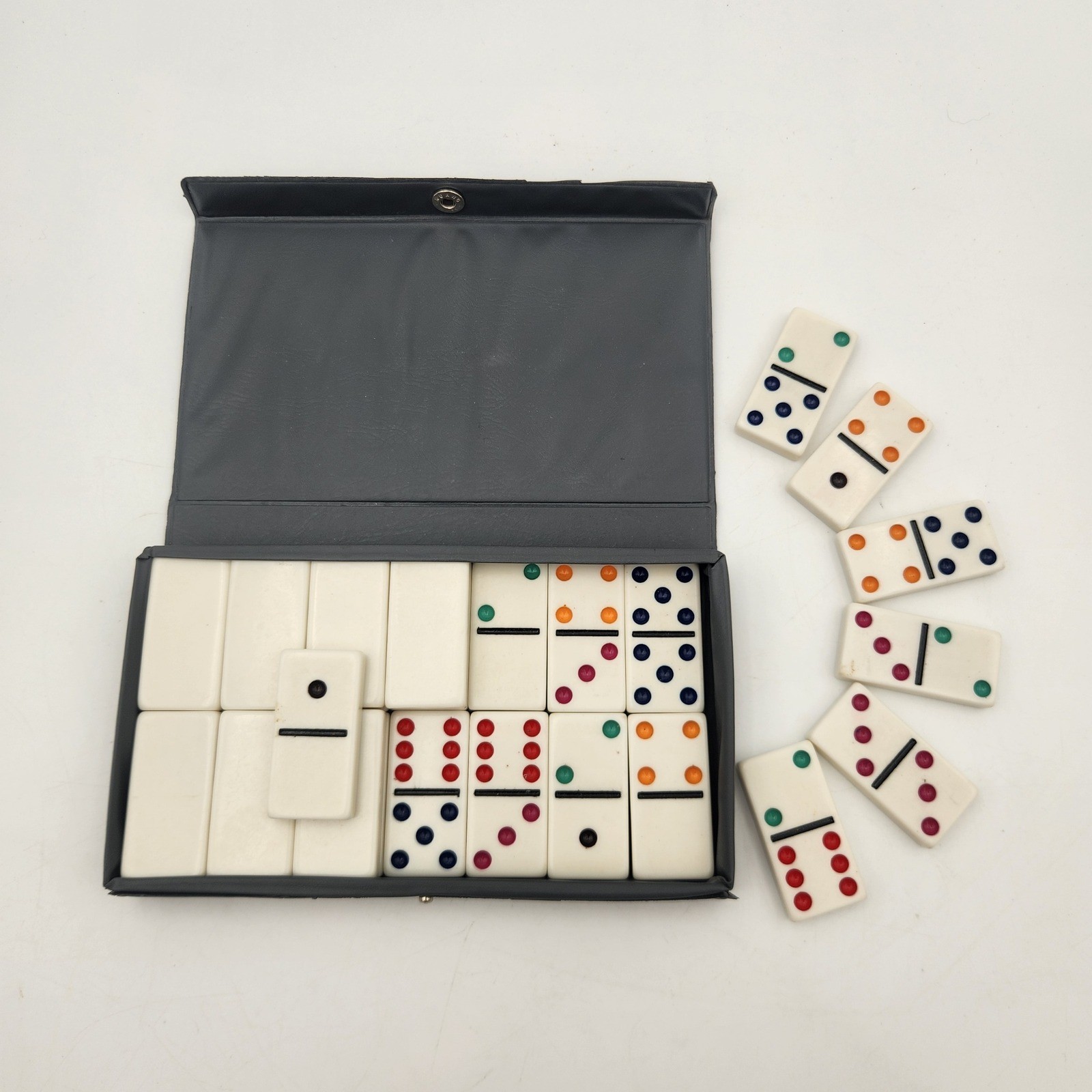 Cardinal Double Six Dominoes Set 28 Multi Color Pips Professional Vinyl Case