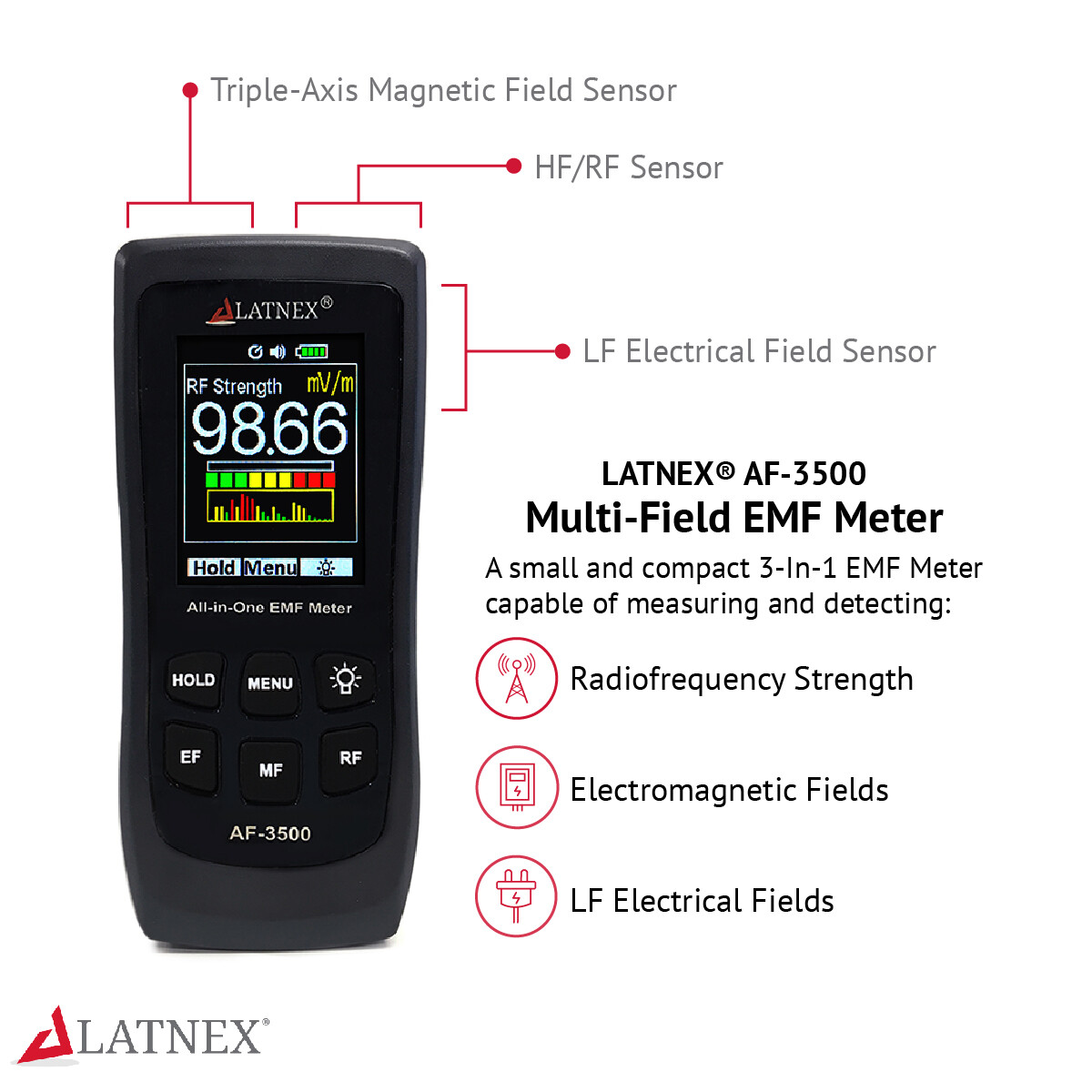 Multi-Field EMF Meter AF-3500: RF Strength/ Electromagnetic Radiation Detector