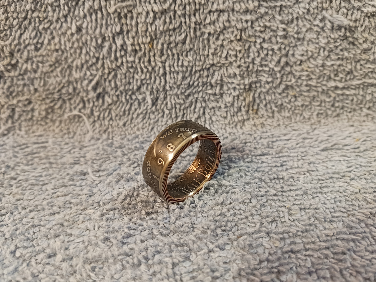 1987 Kennedy Half Dollars  size 9  coin ring  Handmade mixed metals