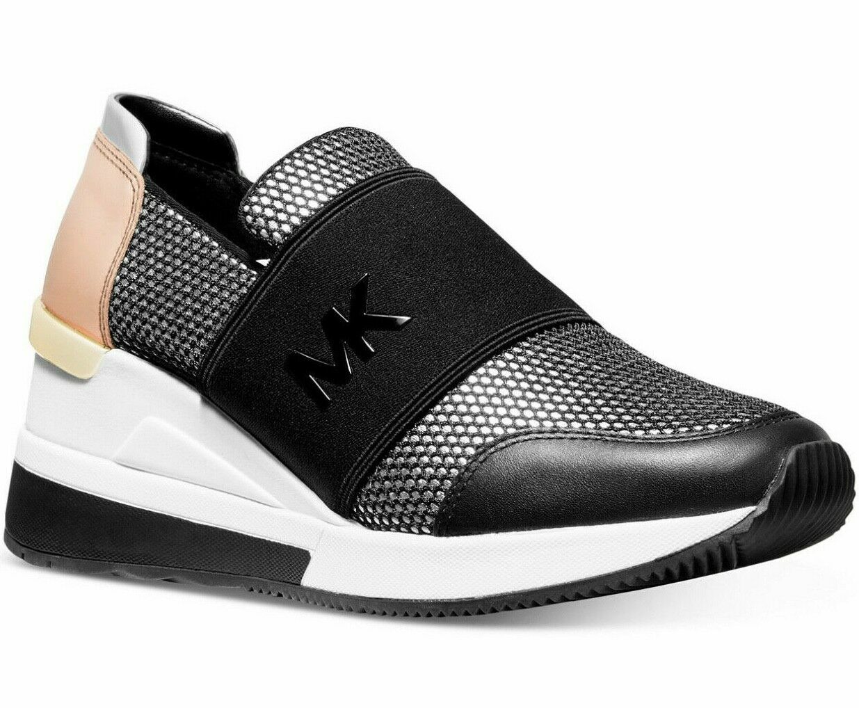 Michael KORS FELIX SILVER BRONZE BLACK MESH LOGO WEDGE Sneakers I LOVE SHOES