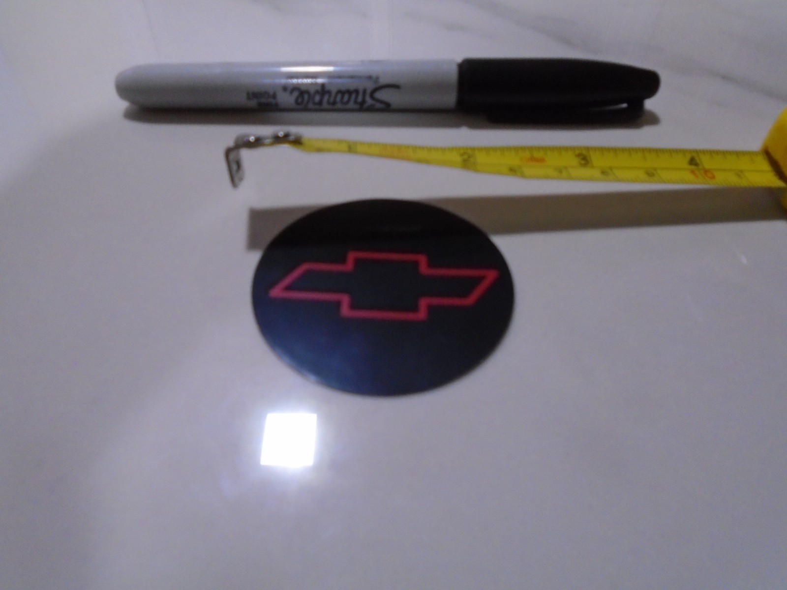 Reproduction Chevy Wheel Center Cap Decal Black/Red Bowtie 2in