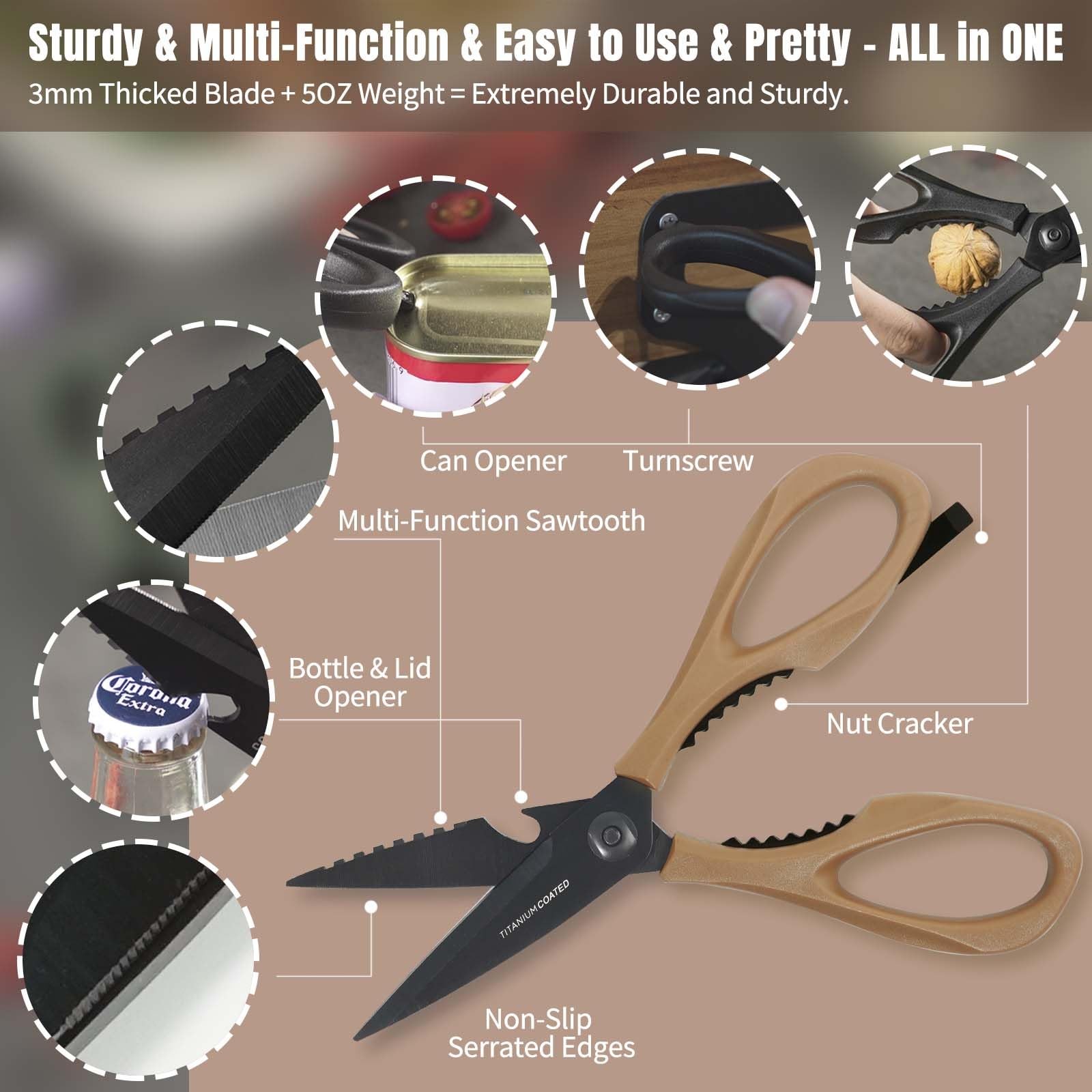 Kitchen Scissors All Purpose, Extra Sharp Kitchen Shears with Sharpener & She...