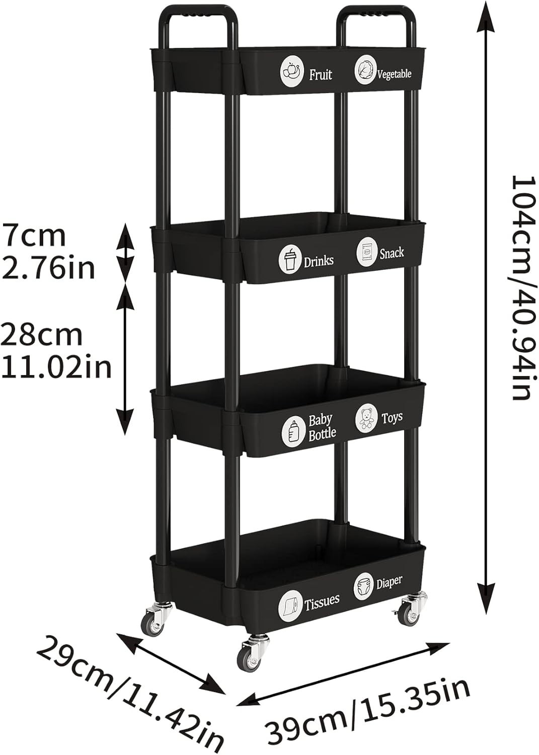 Compact 4-Tier Rolling Cart with Classification Stickers - Effortless Storage