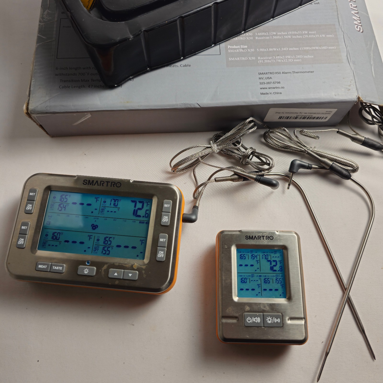 SMARTRO X50 Wireless BBQ Meat Thermometer 4 Probe 500 Ft Tested Works batt inc'd