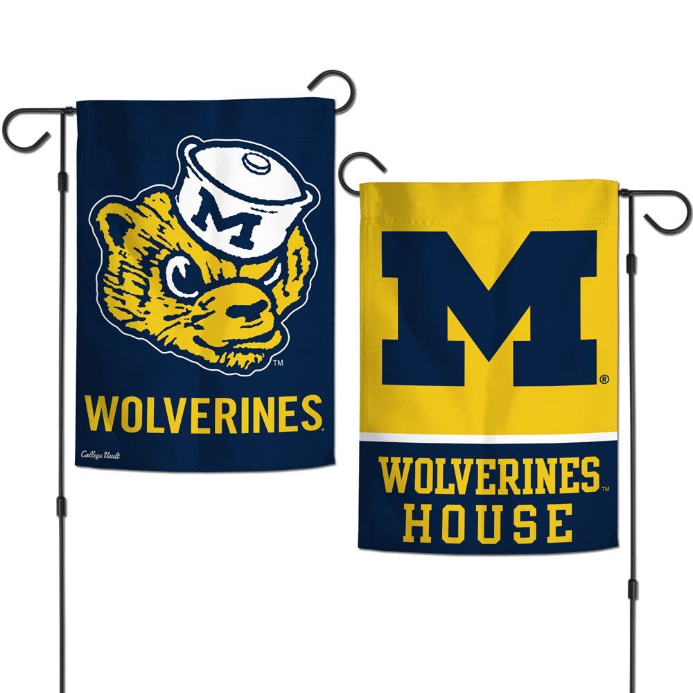 MICHIGAN WOLVERINES WOLVERINES HOUSE 12"X18" 2 SIDED GARDEN FLAG NEW WINCRAFT 👀
