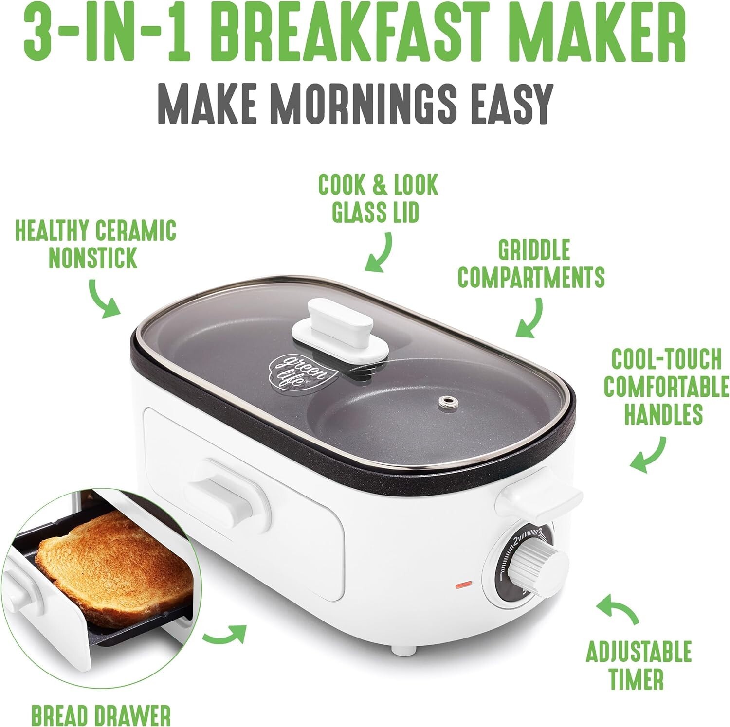Breakfast Made Simple: 3-in-1 Maker with Griddles, Timer & Cool-Touch Handles