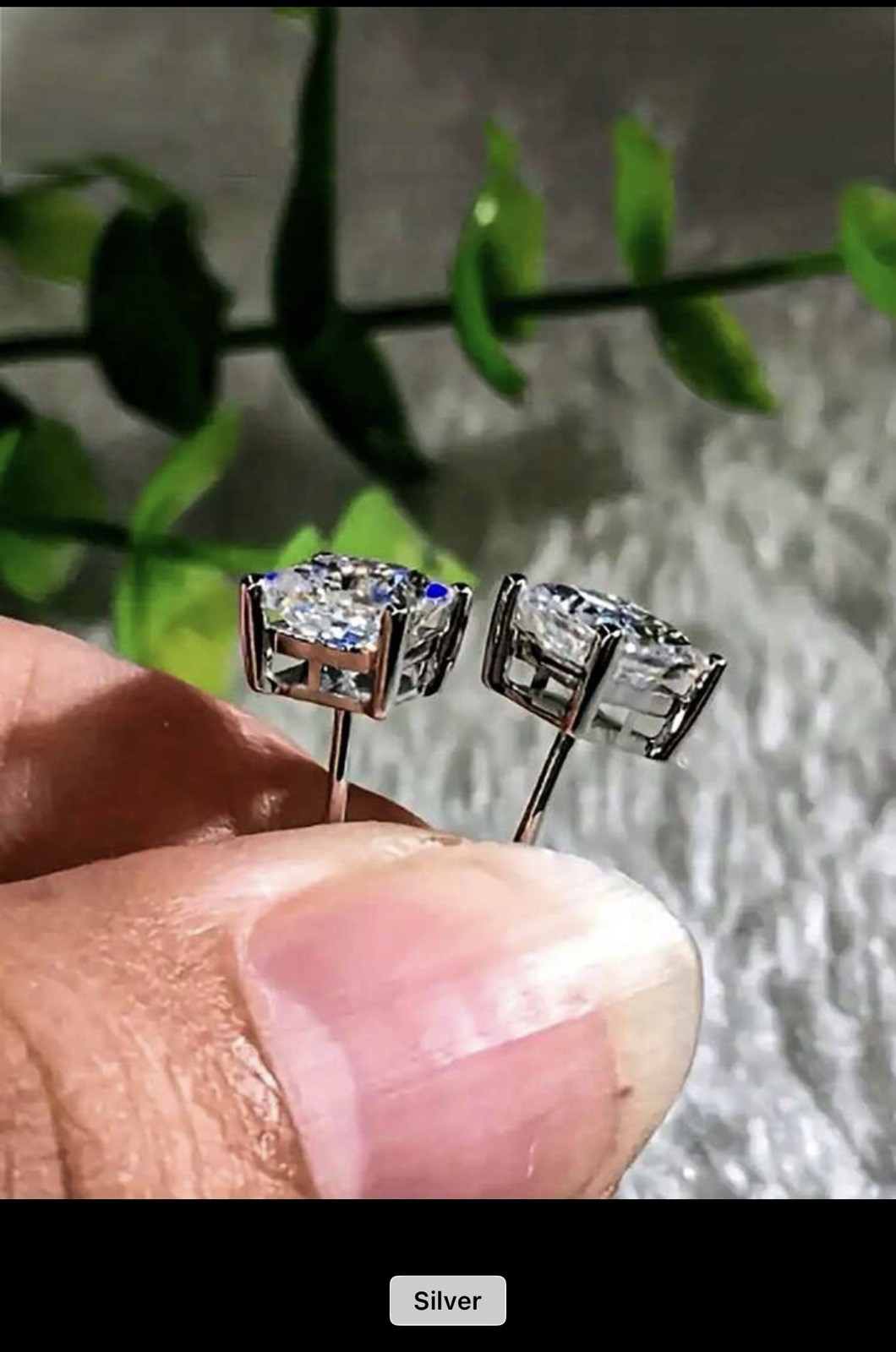 Square Diamond Stud Earrings Sterling Silver 925
