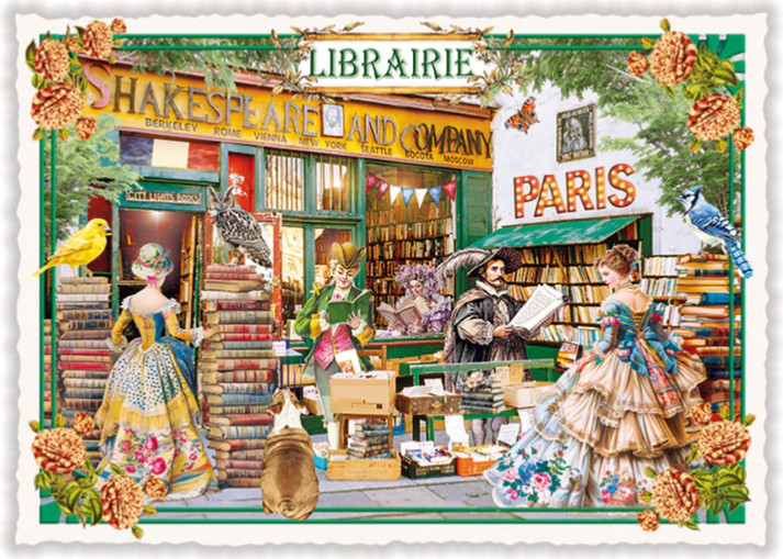 Postcard Glitter Tausendschoen Shakespeare Books Library France Paris