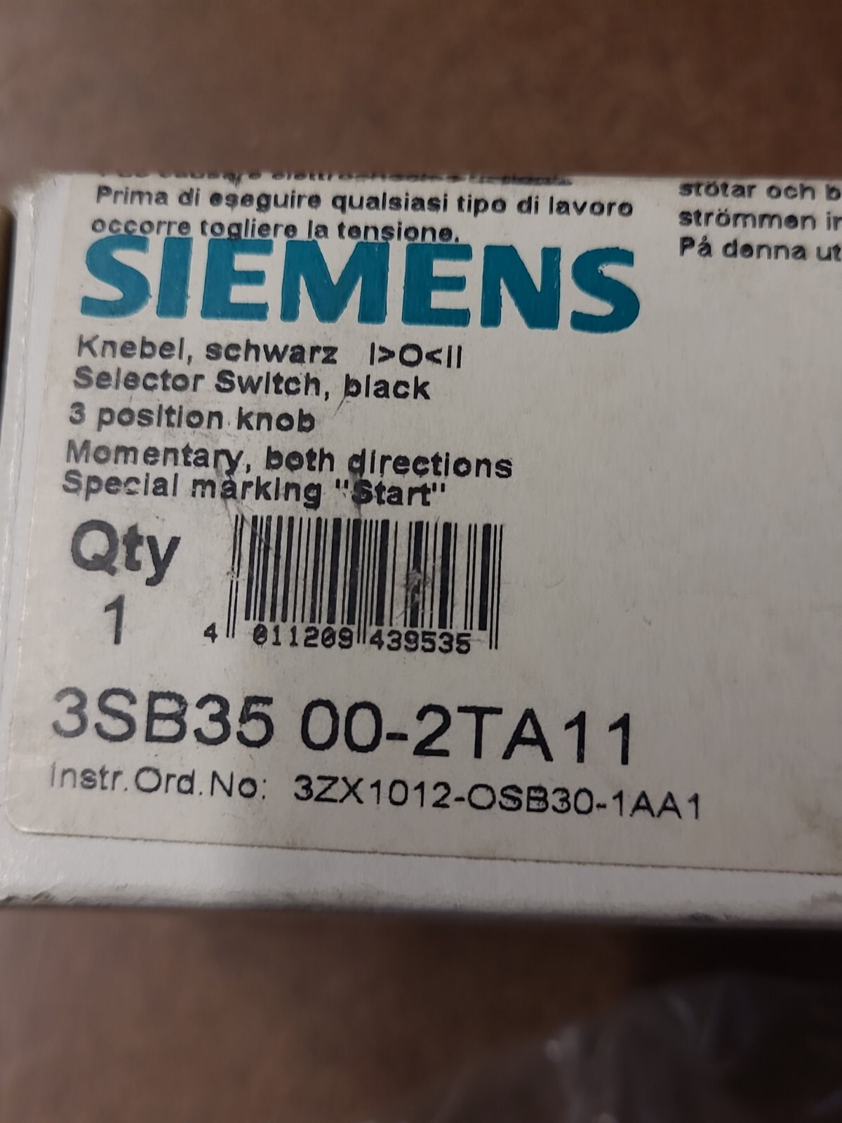 Siemens 3SB35 00-TA11 Black Selector Switch Knob 3 Position