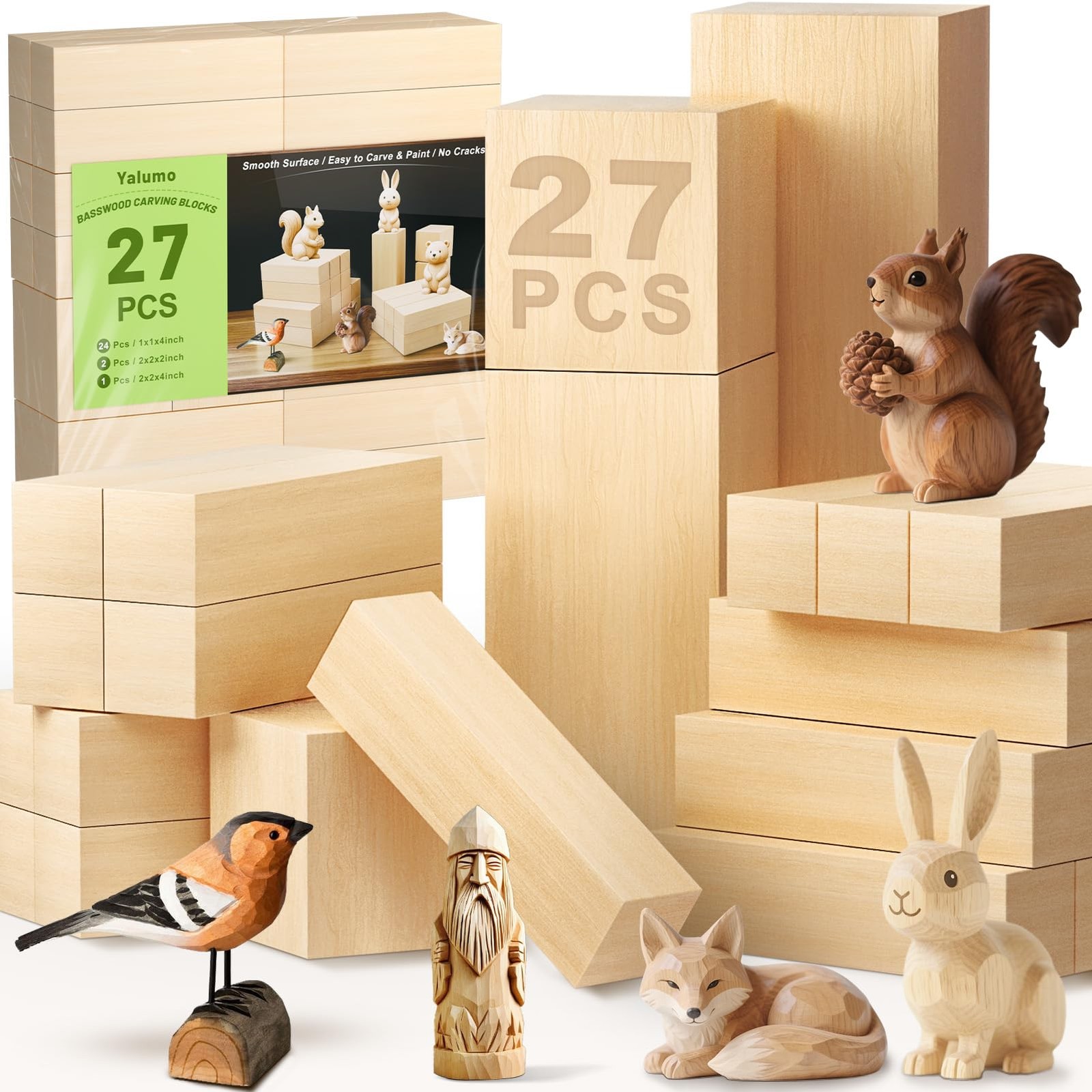 27 Pcs Basswood Carving Blocks, Whittling Wood Carving Kit with 3 Different S...