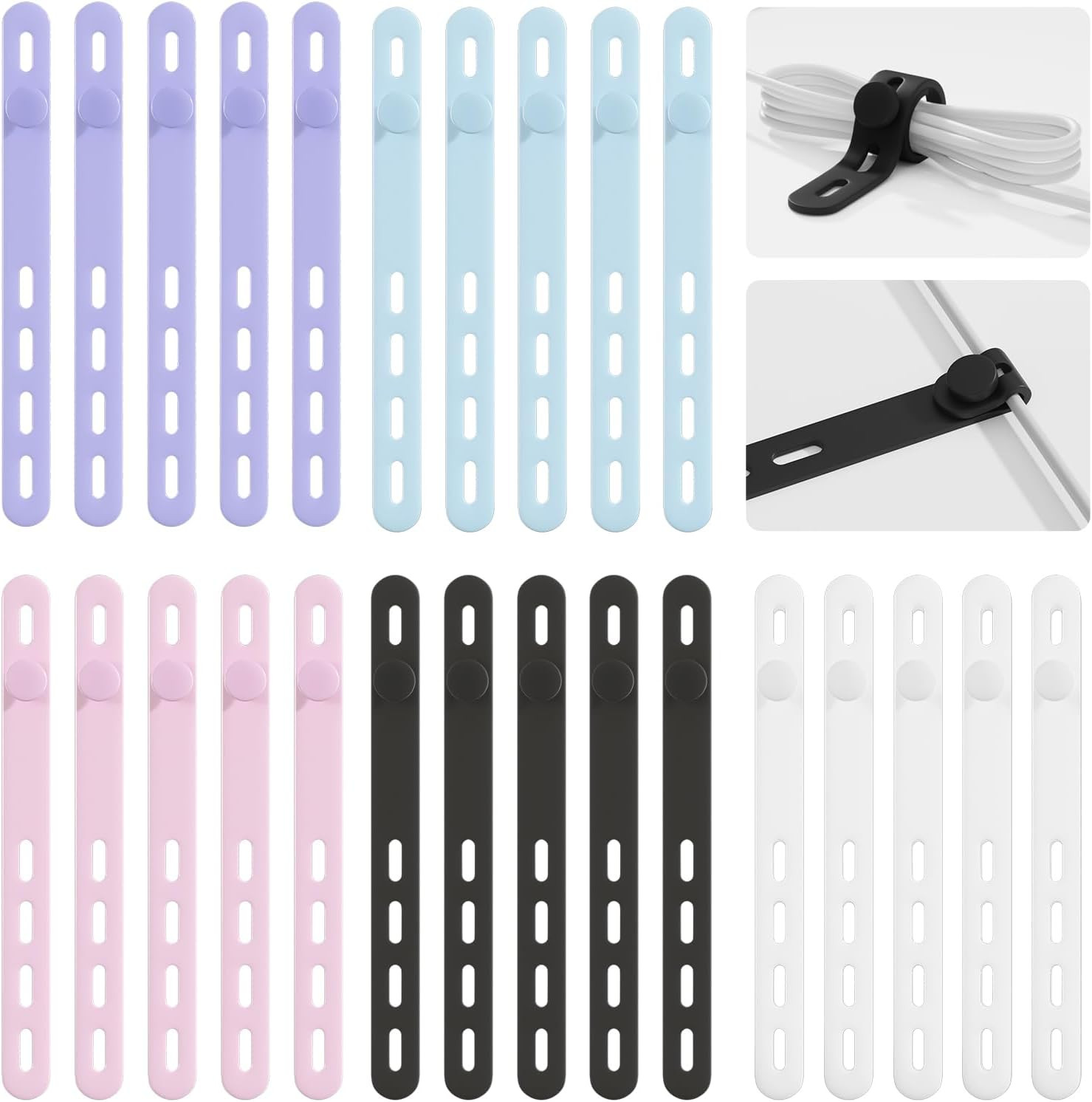 25Pack Silicone Cable TiesReusable Cord Organizer for Bundling Electrical Co...