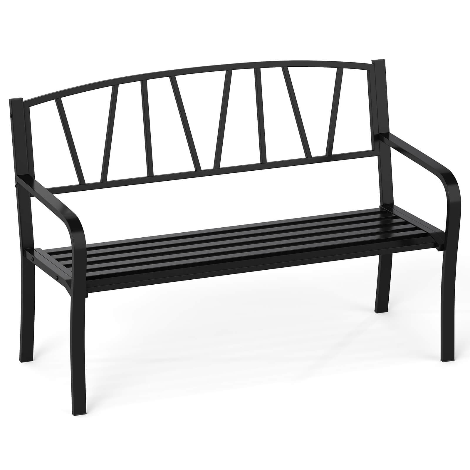 50.5" Patio Metal Bench w/ Curved Armrests & Minimalist Backrest for Backyard