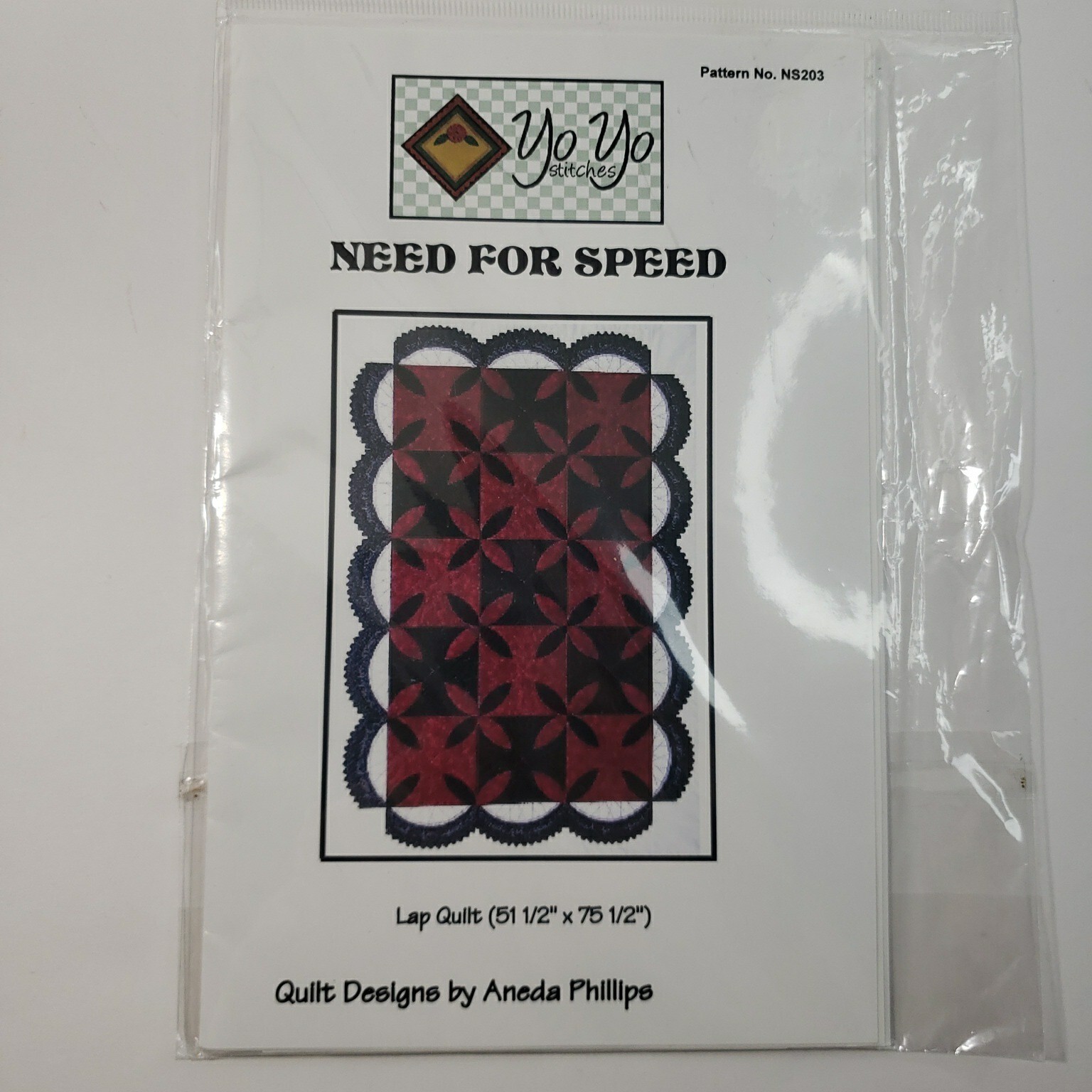 Yo Yo Stitches NS203 Need for Speed Quilt Pattern Aneda Phillips 51.5"x75.5"