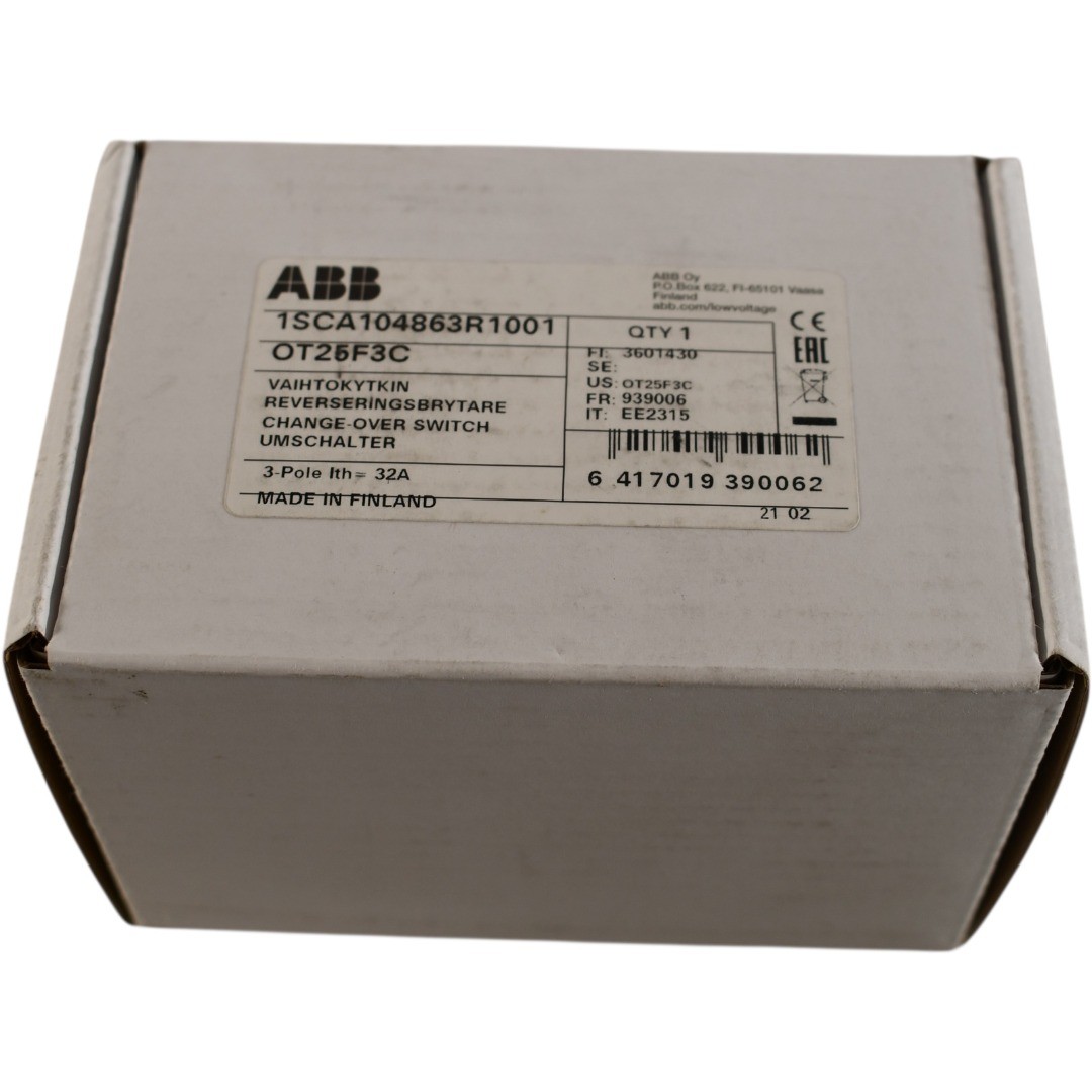NEW ABB OT25F3C Load Switch 3-Pin 25A with Black Toggle Handle I-0-II 1SCA104863
