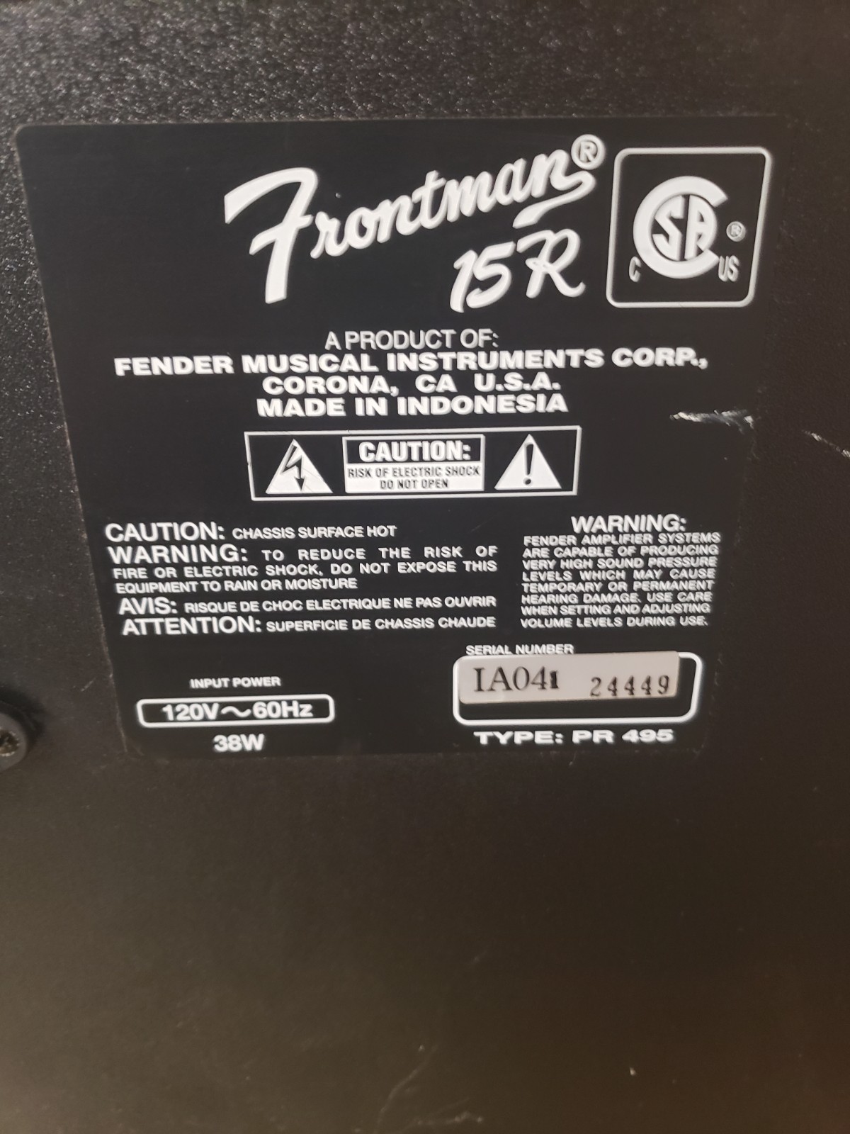 Fender Frontman 15R Amplifier Type PR 495