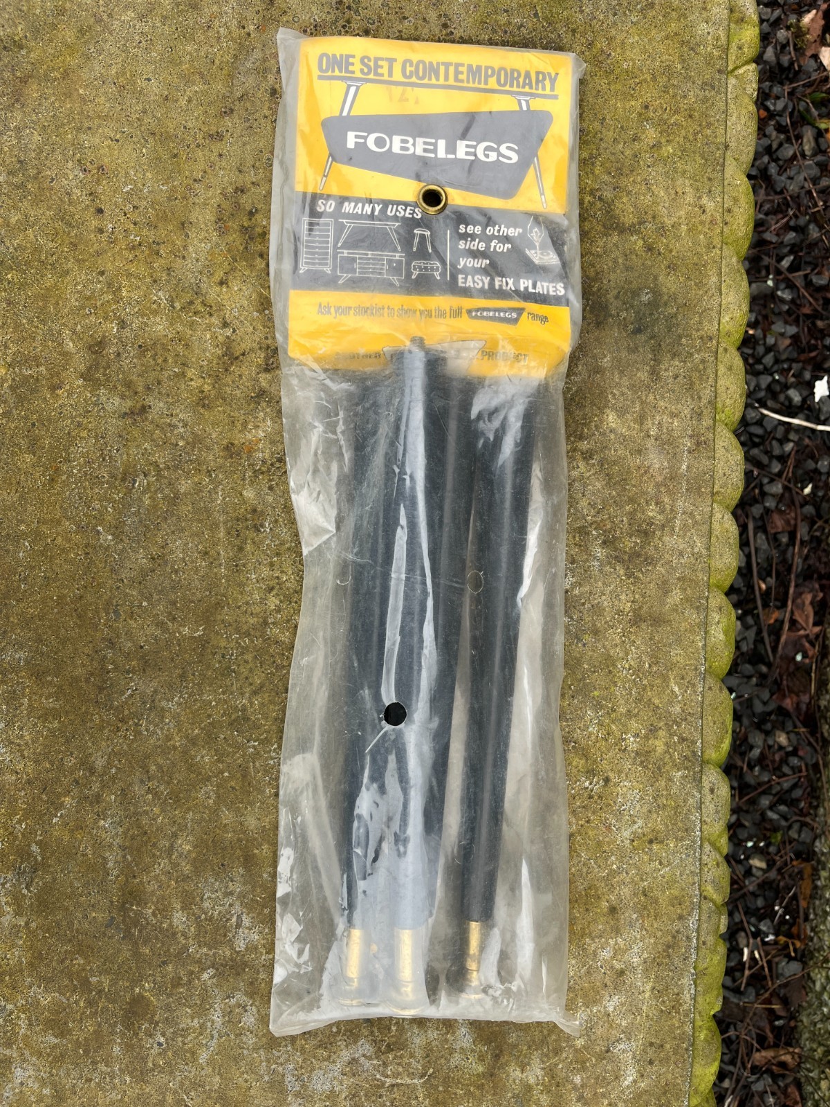 Old Stock Stool Legs, in its original pack.