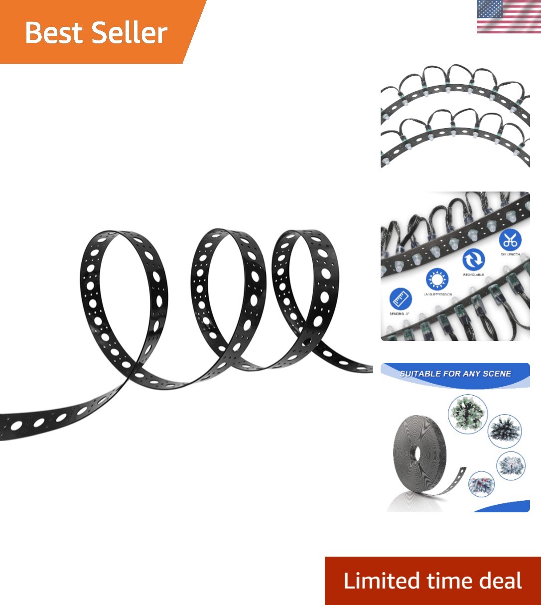 50m 164ft Black Mounting strip 1inch spacing, Suitable for 12mm RGB pixel nod...