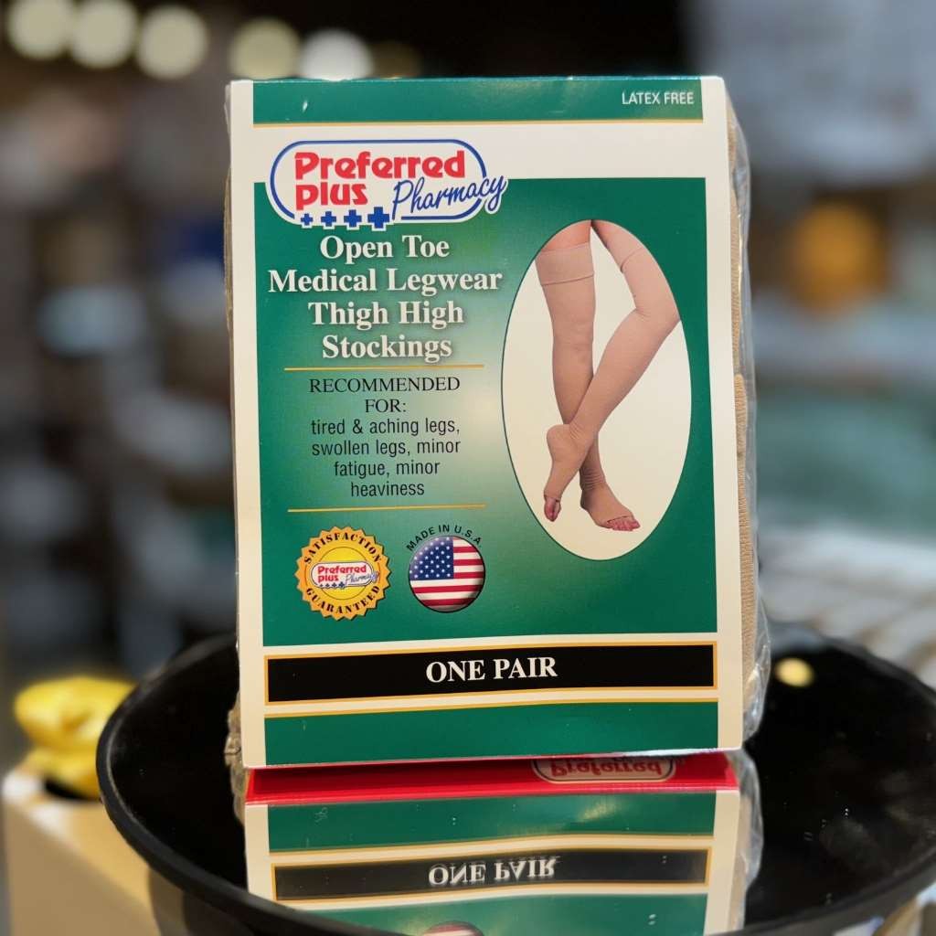 Preffered Plus Thigh HIgh, Open Toe, 20-30mmHg (Size: L) Beige