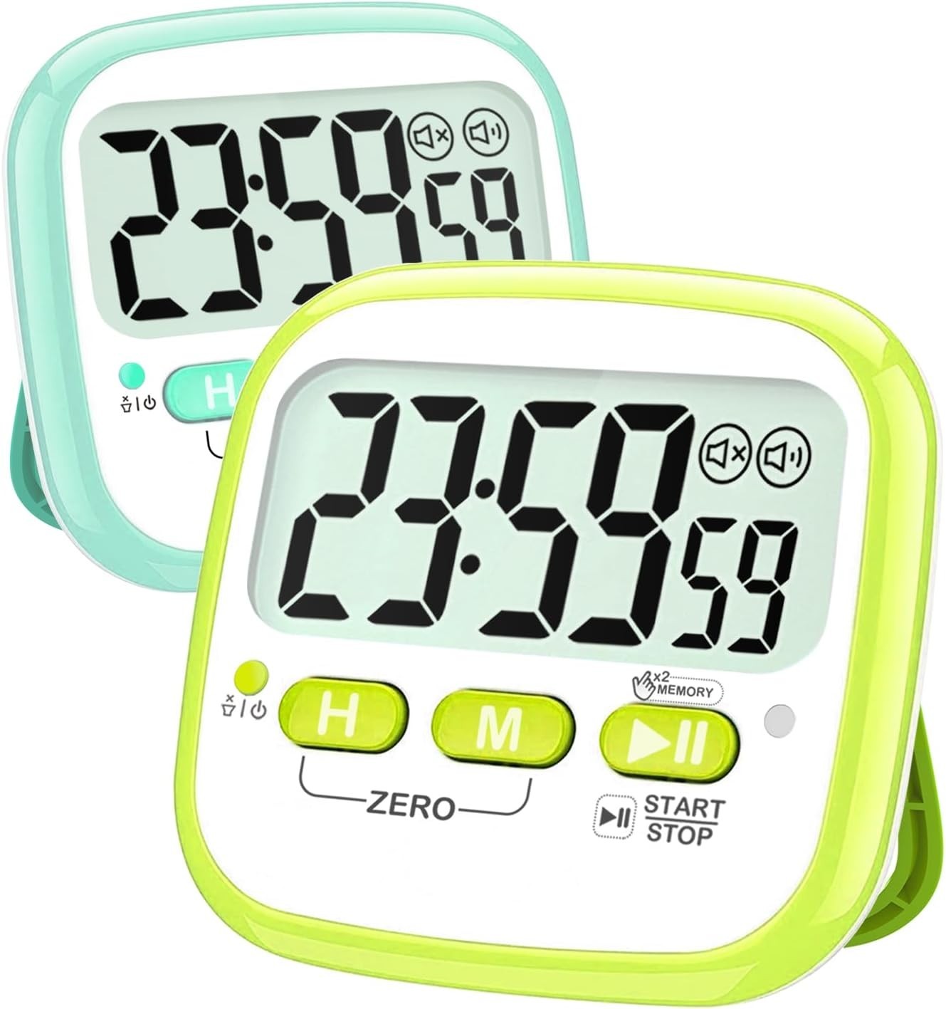 Temporizador de cocina digital 2 unidades con dígitos grandes y alarma fuerte