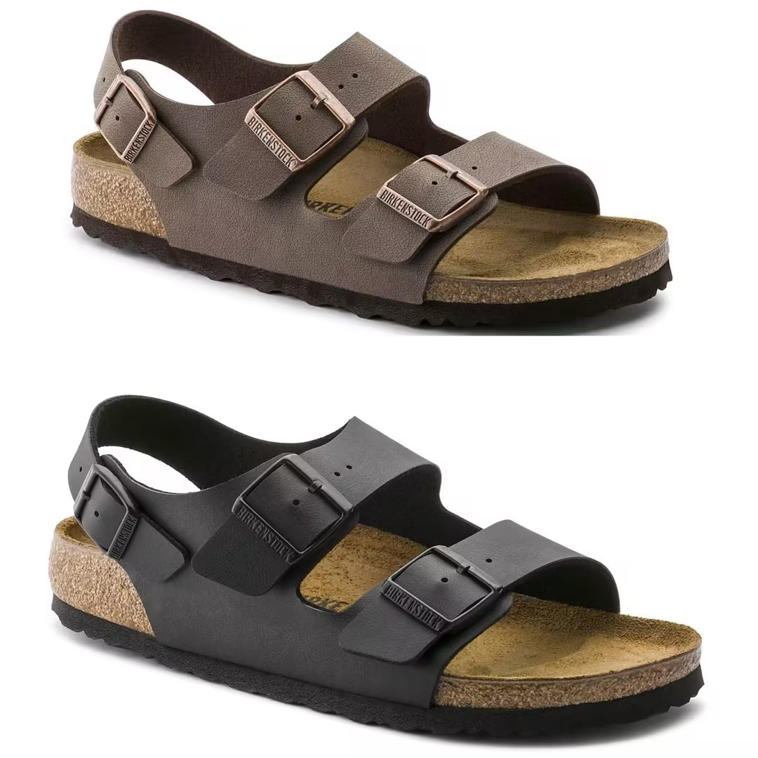 Birkenstock Milano Arizona Sandals with Heel Strap Birko-Flor Upper Mocha &Black
