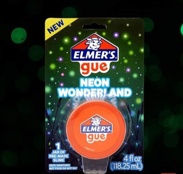 Ɣ ELMER'S 4 Oz Jar ●GUE● Slime •NEON WONDERLAND• Safe & Non-Toxic •GLOW IN DARK.