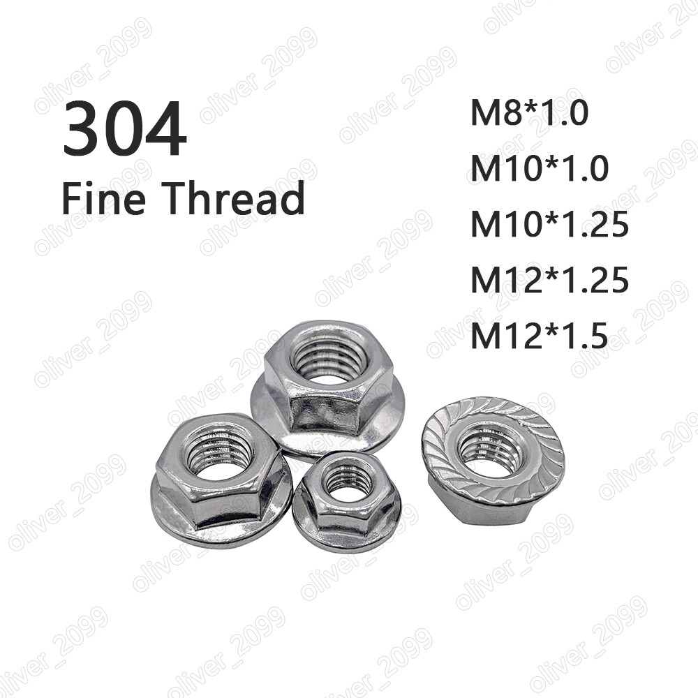 Fine Thread 304 Stainless Steel Hex Flange Nuts Serrated Lock Nut M6 M8 M10 M12