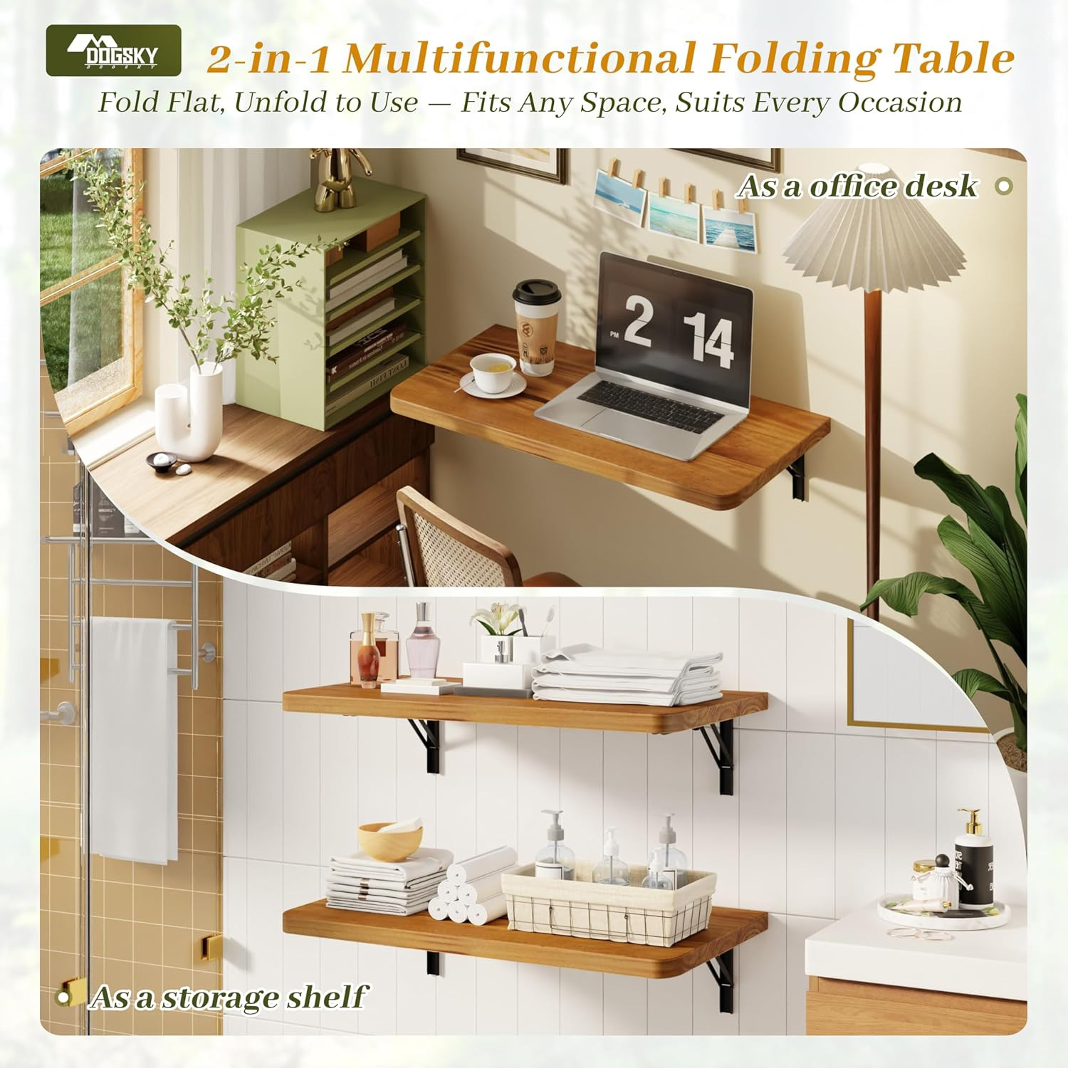 24" X 14" Floating Wall Desk, Fold down Wall Table - 100 Lbs Heavy Duty Solid Pi