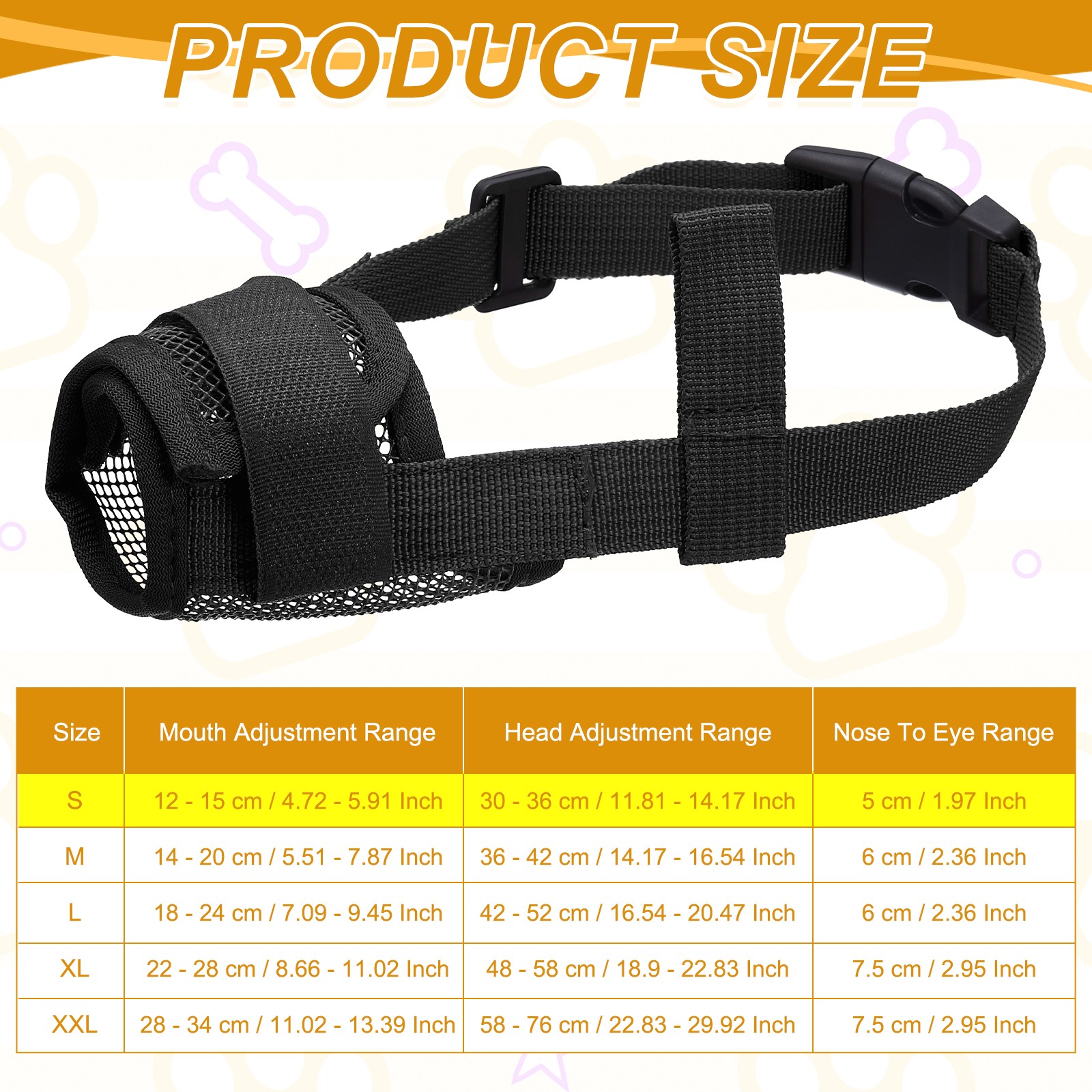 Dog Muzzle, Soft Mesh Muzzle Mouth Guard Cover(Black, S)