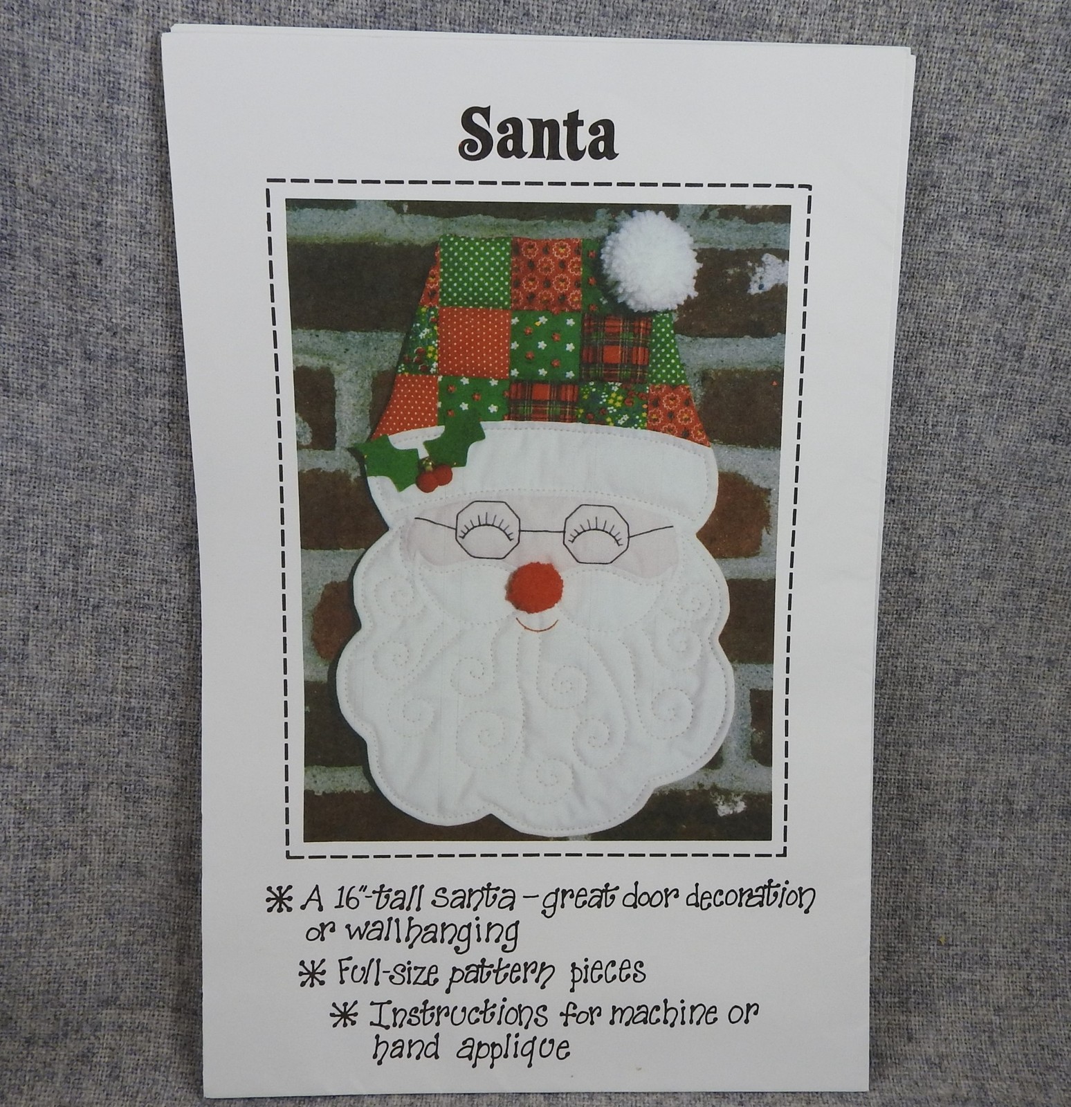 Santa 16 inch Wall Hanging Door Decoration Quilt Pattern Patch Press Uncut