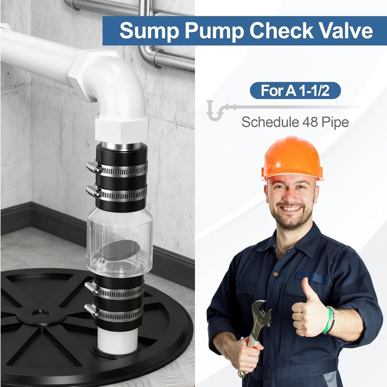Silent Check Valve 1-1/2 Inch with Clear Body & Spring-Loaded Flapper