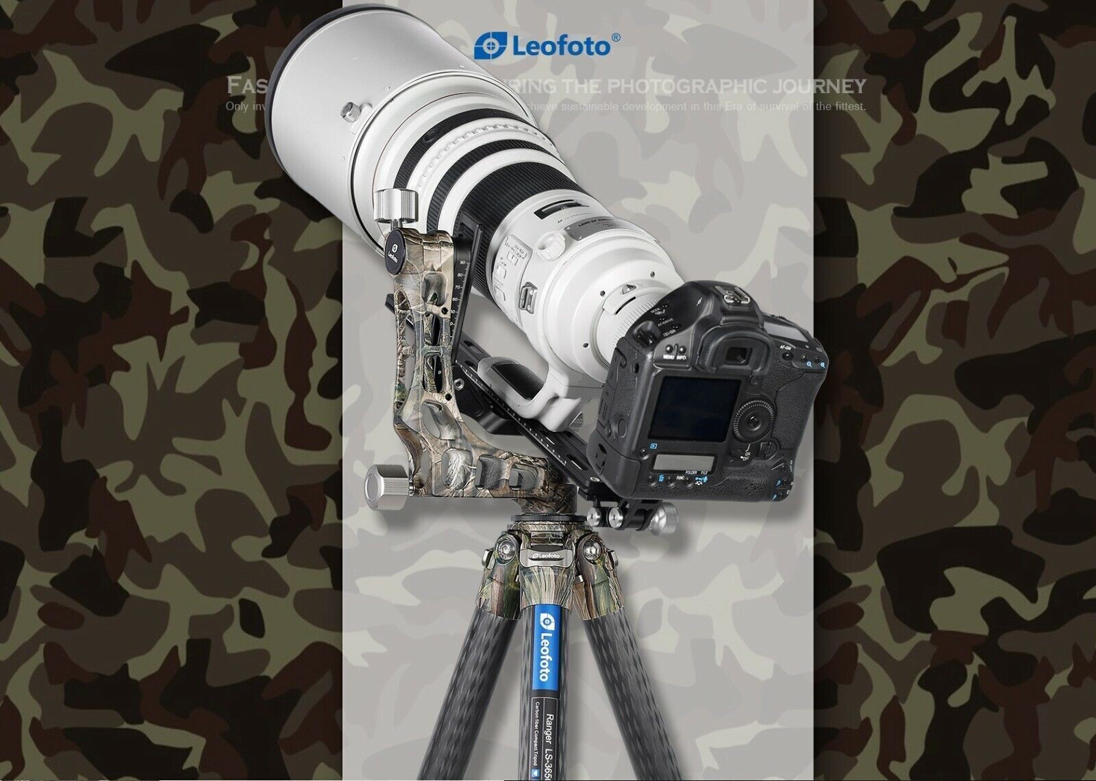 Leofoto LS-365C + PG-1 Camouflage Carbon Fiber Tripod + Gimbal Head