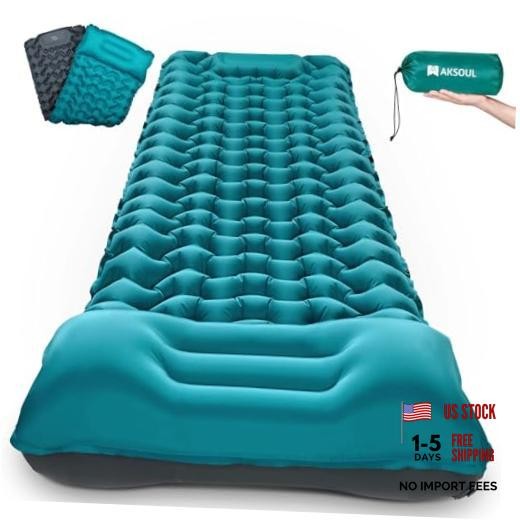 Camping Sleeping Pad with Pillow: Extra Thick 3.9 inch Classic Peacock Blue