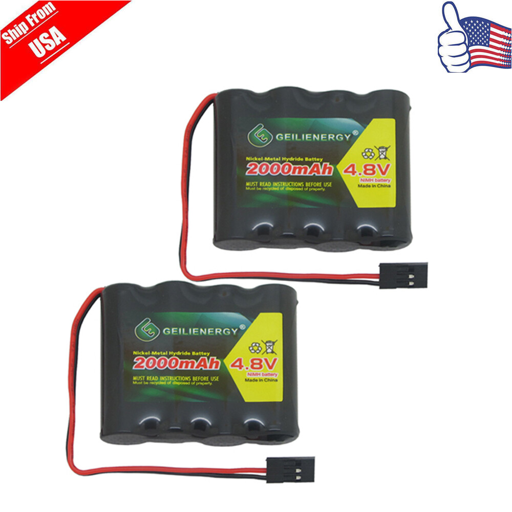2-Pack 4.8V NiMH 2000mAh Rx Receiver Straight Battery Pack for RC Car Plane Boat