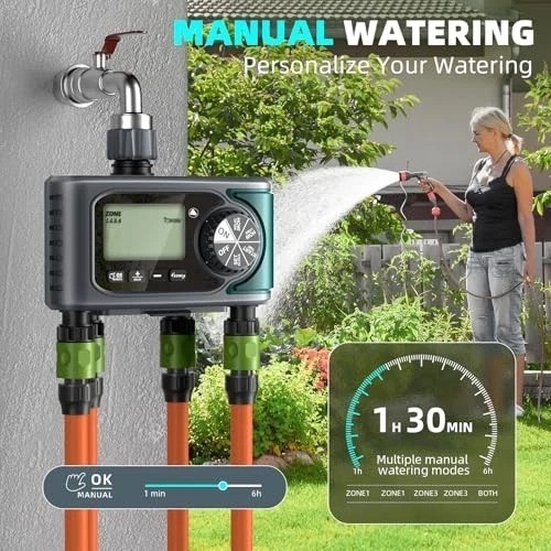 4 Zone Sprinkler Timer Outdoor Hose Faucet Programmable Water Timer Rain Delay