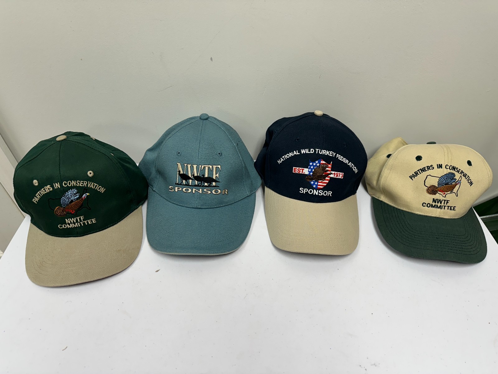 4 LOT VTG 90’s National Wild Turkey Federation NWTF Sponsor Committee Hats Caps