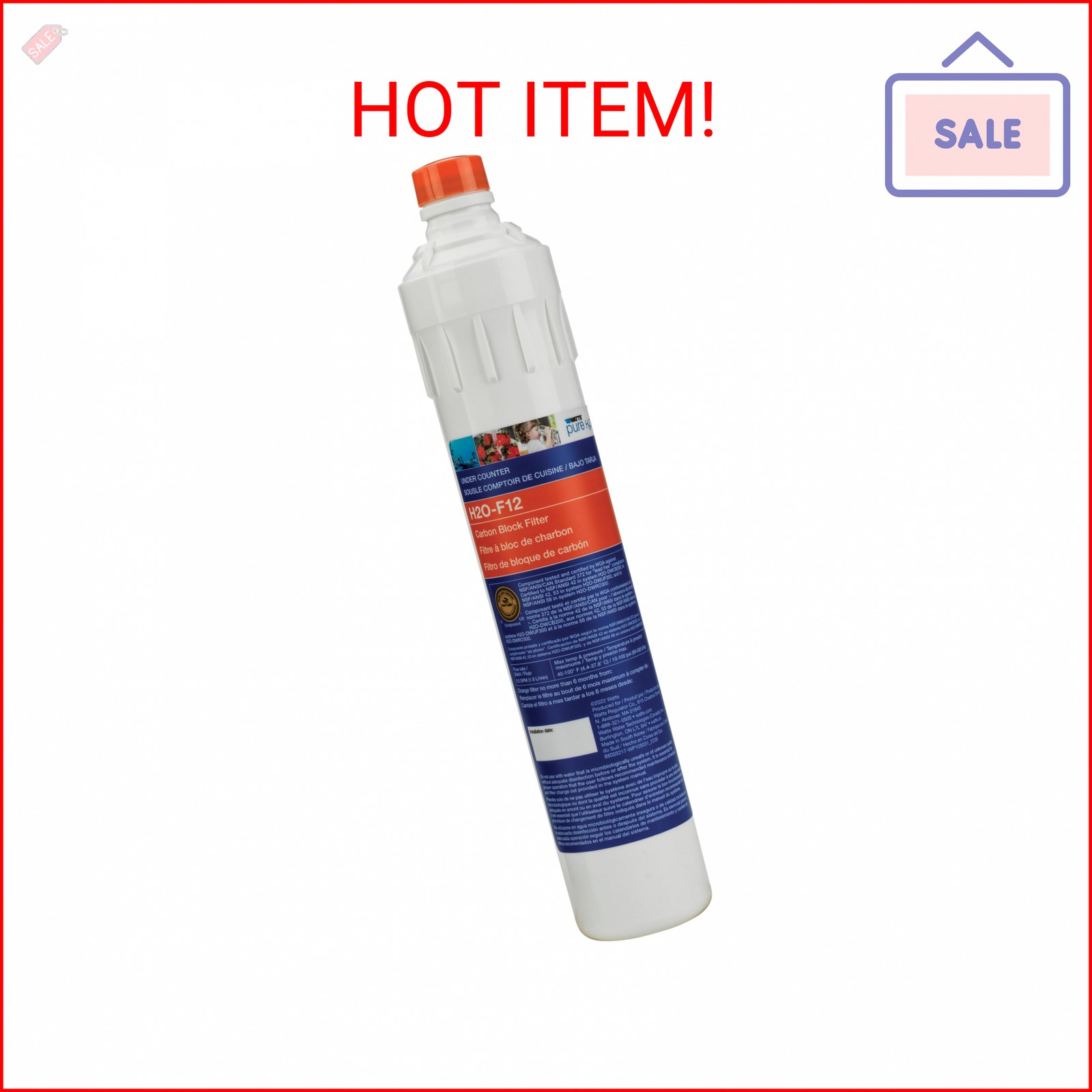 Watts Premier H2O-F12 Pure H2O 5-Micron Carbon Block Water Filter Replacement fo