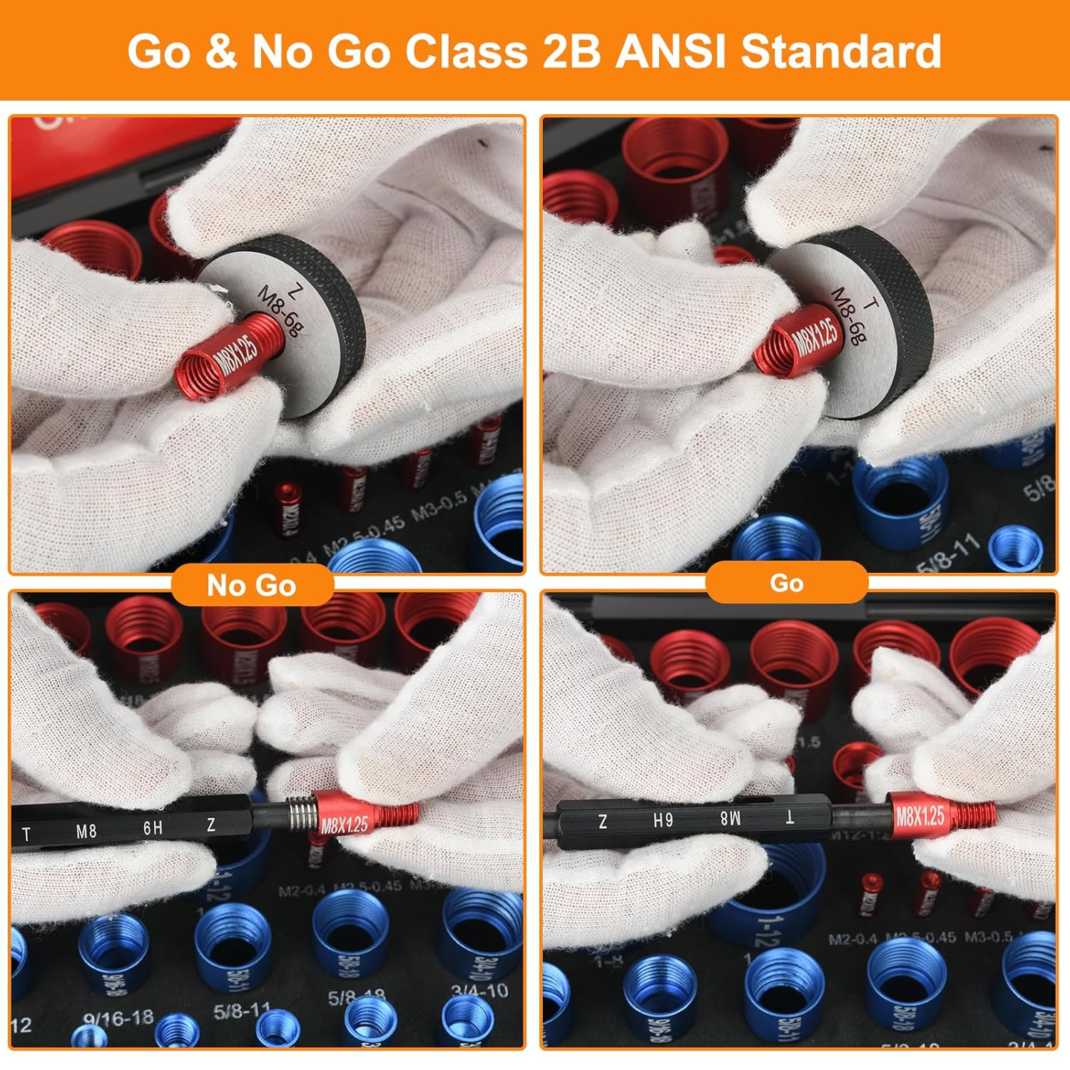 55PCS Nut & Bolt Thread Checker Metric SAE Thread Gauge Set Size Finder