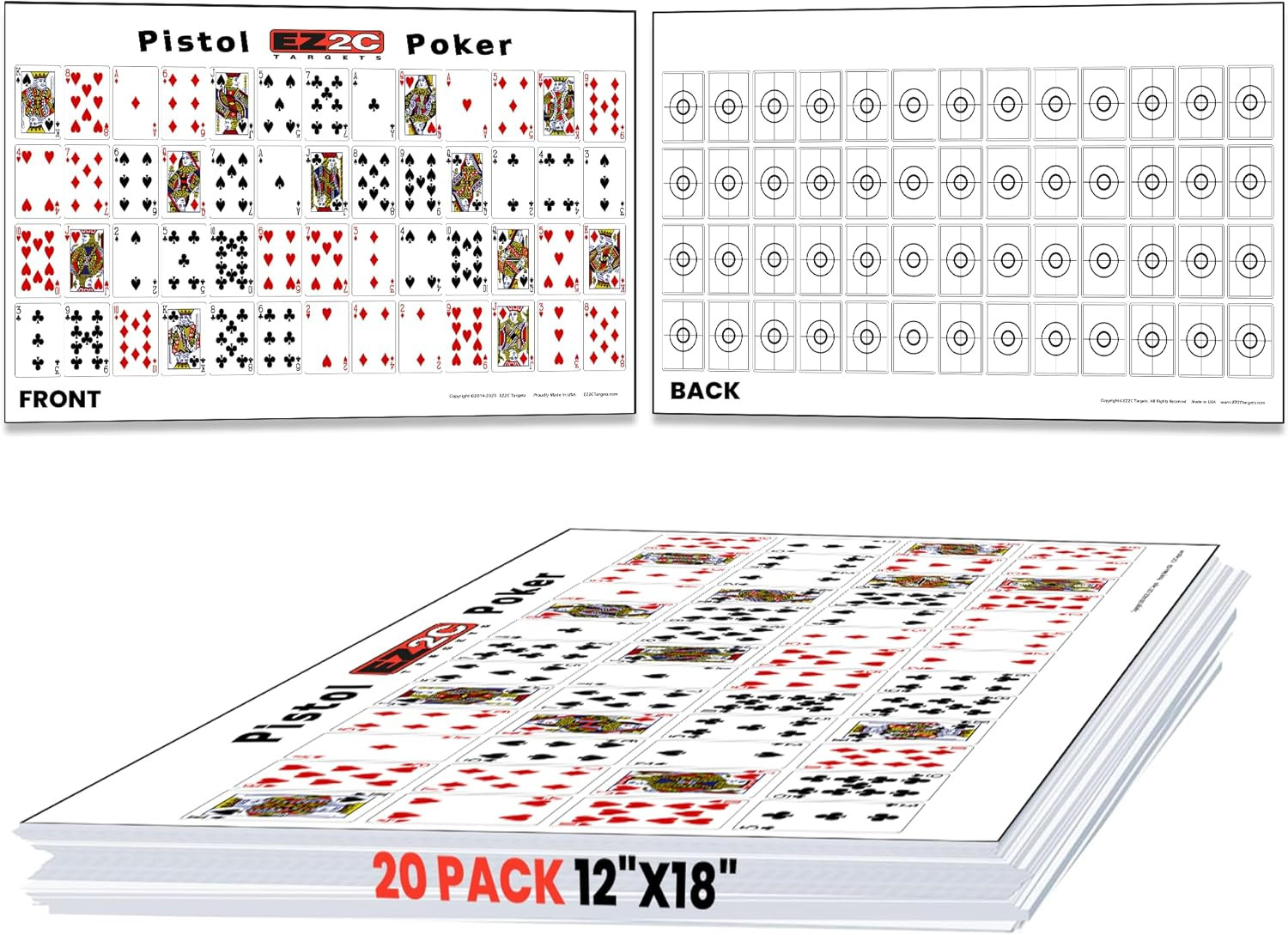 EZ2C Paper Targets for Shooting, Sheet of 52 Random Sorted Playing Cards Range T