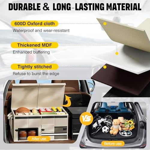 Foldable Car Trunk Organizer with Multi-Compartment – Expandable 30-60L White