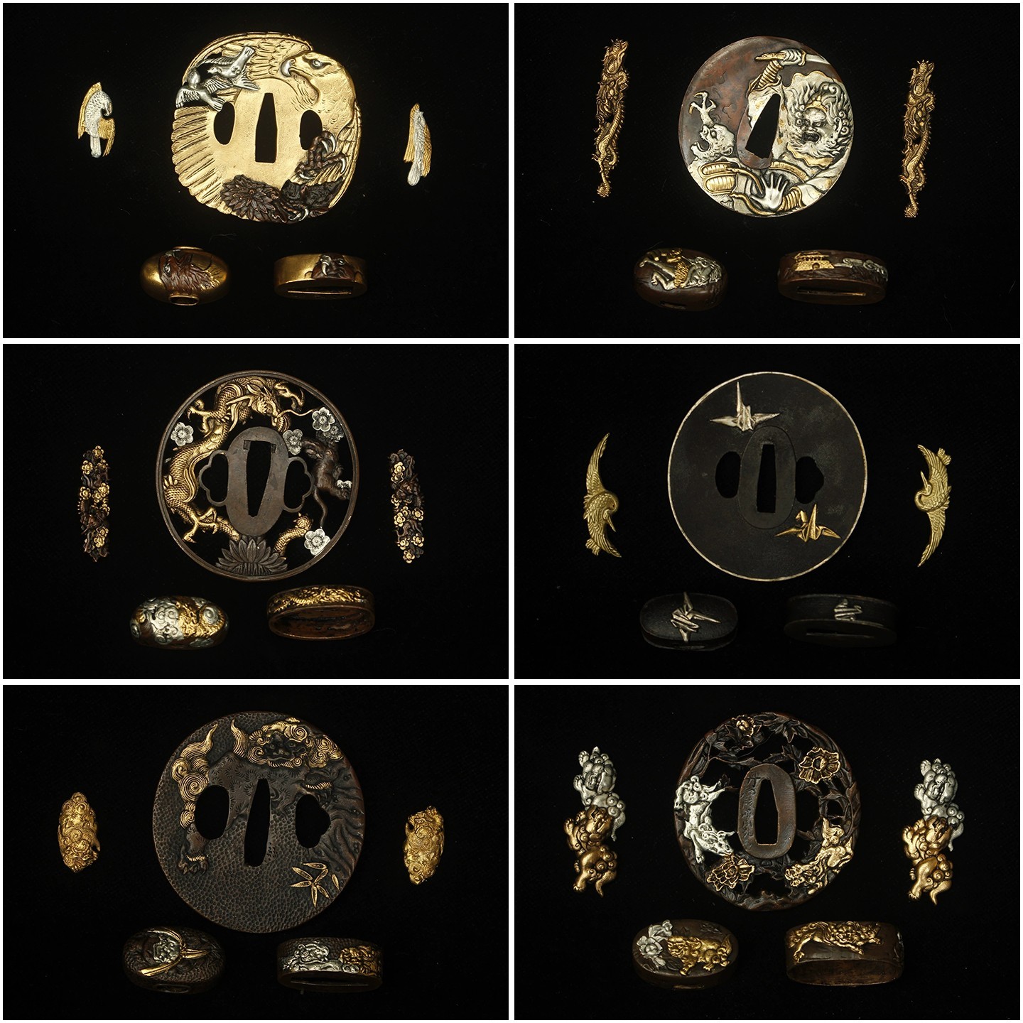 Collectible Copper Gilt Silver Tsuba Fitting Set Sword Guard For Samurai Katana